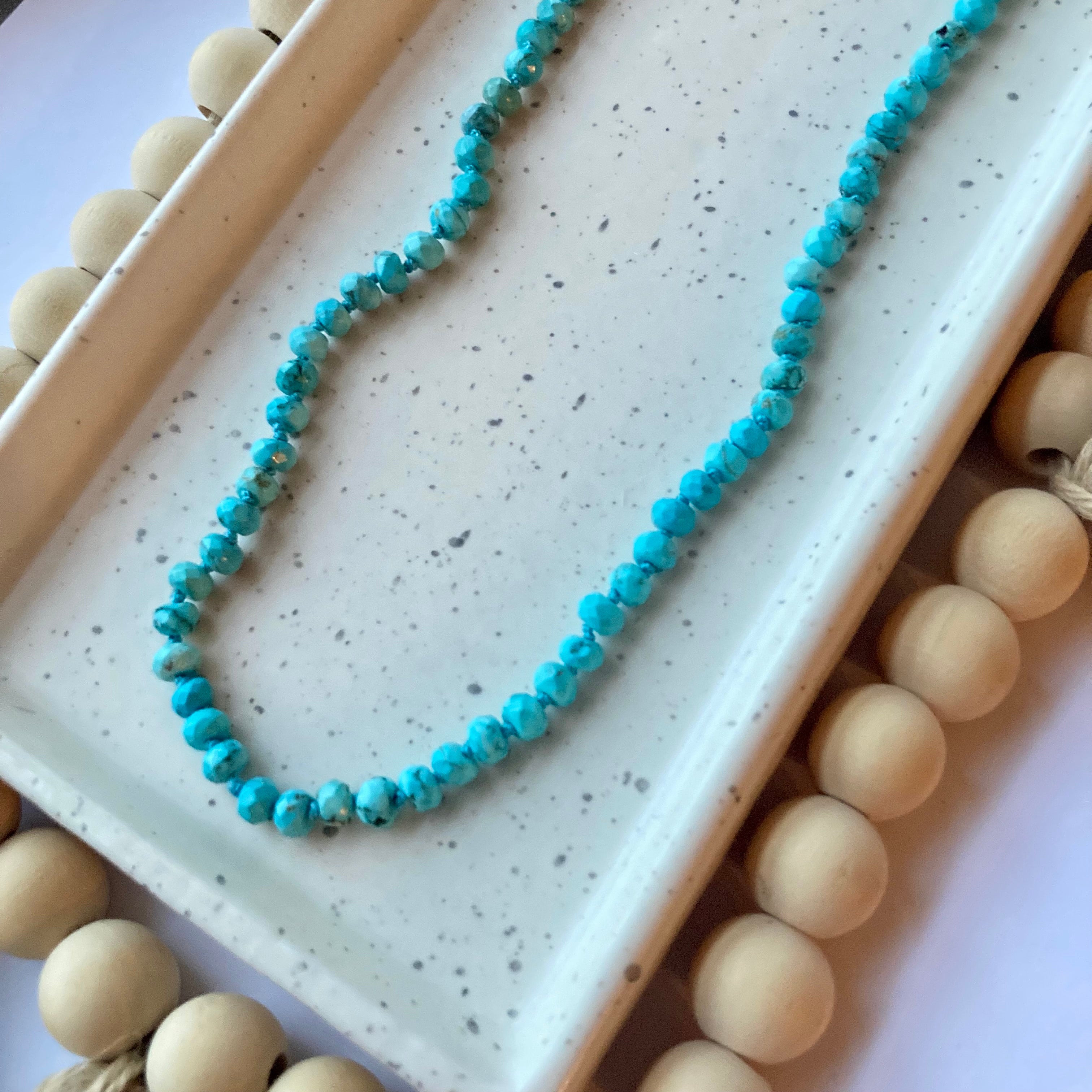 HAND KNOTTED GENUINE TURQUOISE 6mm faceted cut gemstone necklace