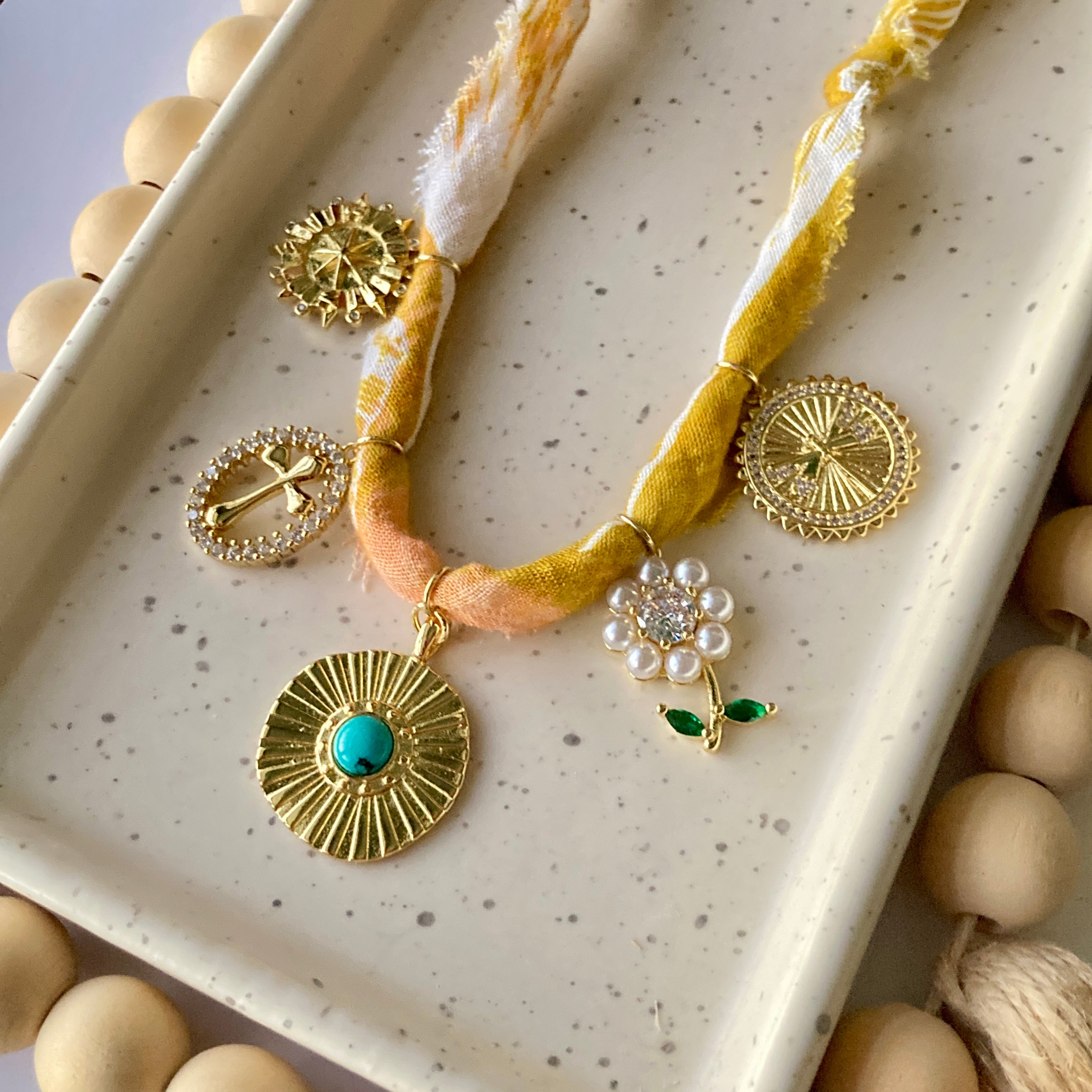 BANDANA CHARM NECKLACE | 5 Charms | Gold Filled