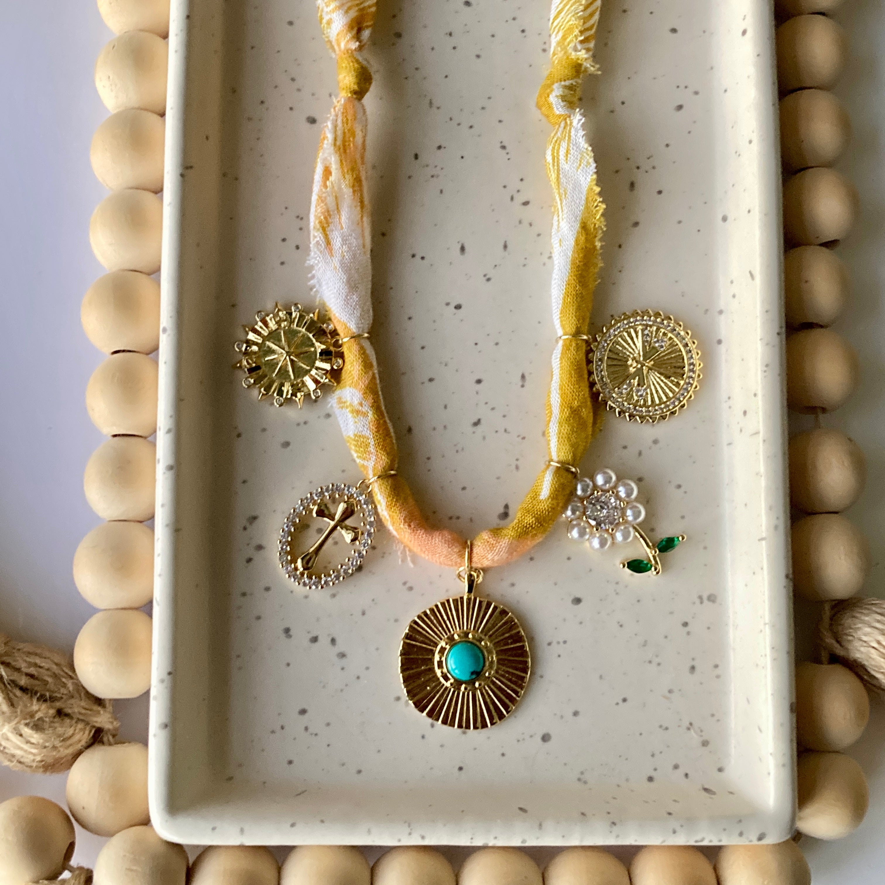 BANDANA CHARM NECKLACE | 5 Charms | Gold Filled