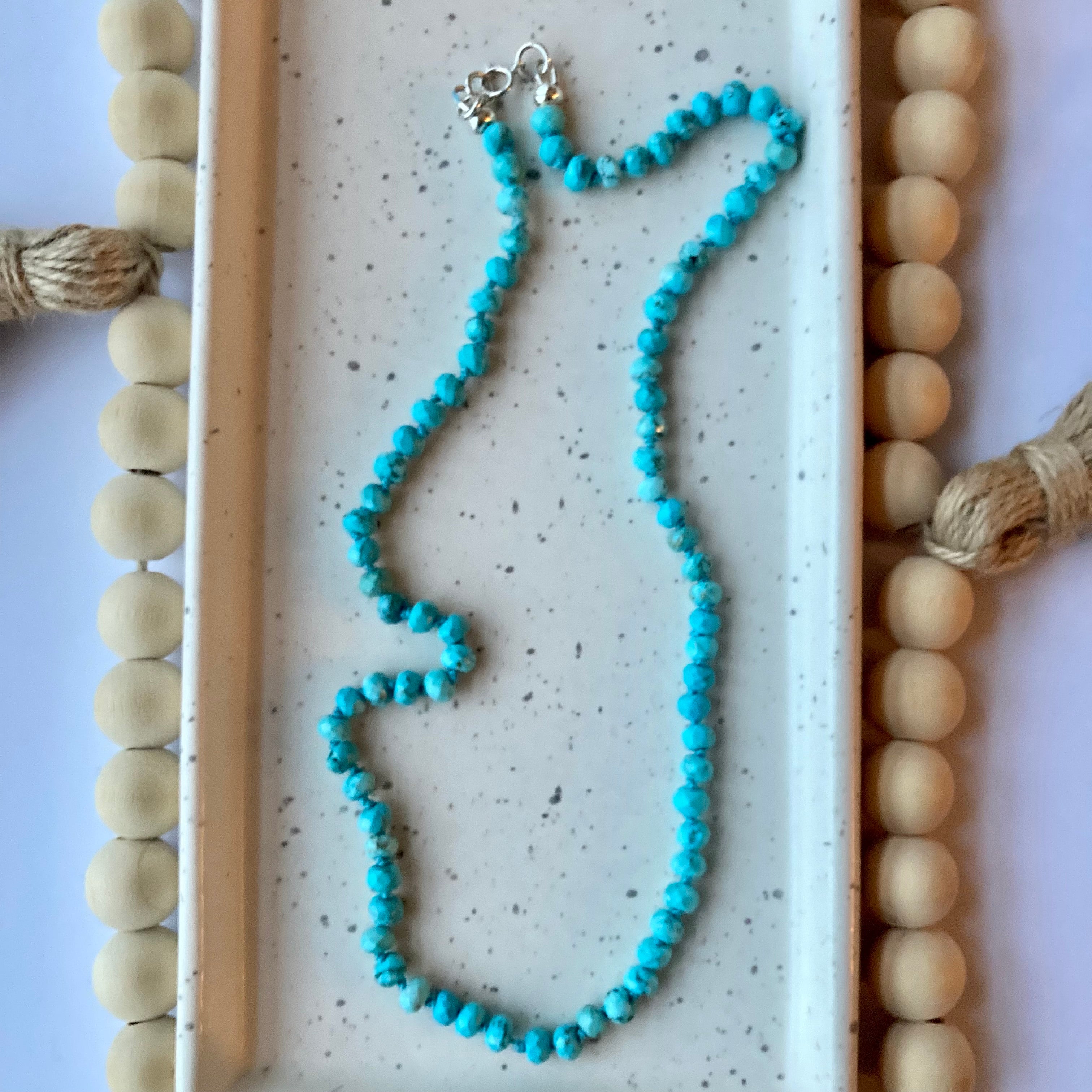 HAND KNOTTED GENUINE TURQUOISE 6mm faceted cut gemstone necklace