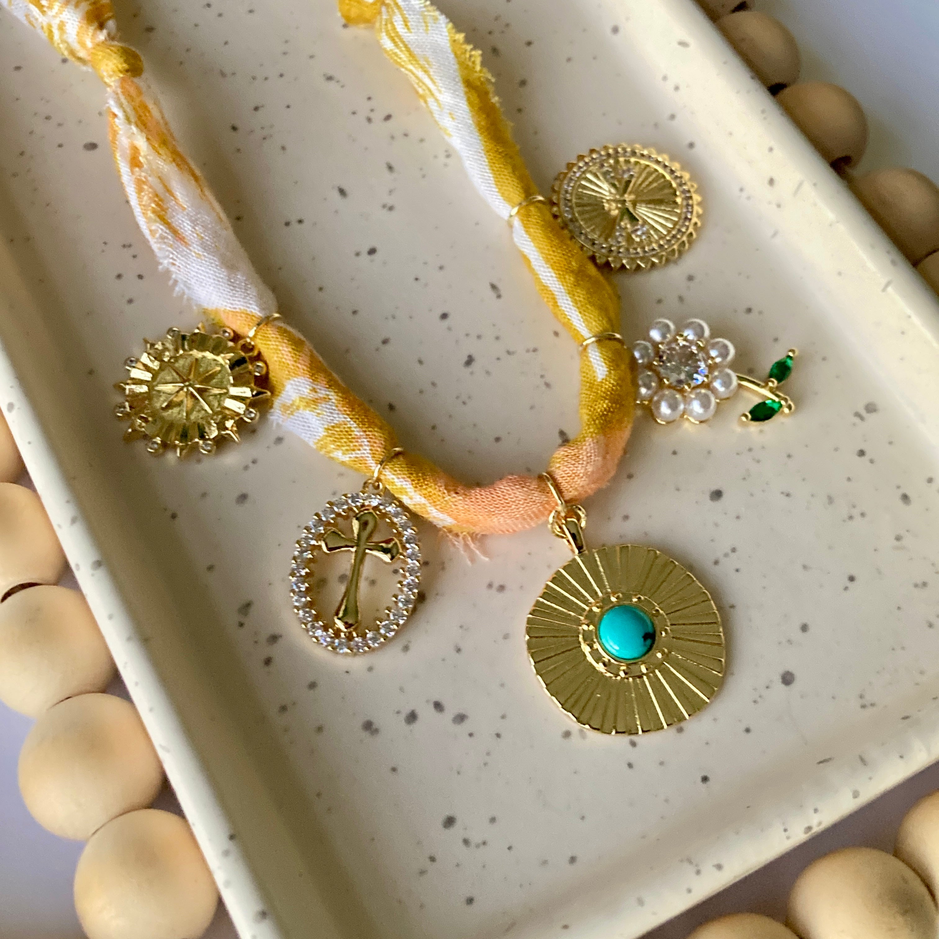 BANDANA CHARM NECKLACE | 5 Charms | Gold Filled