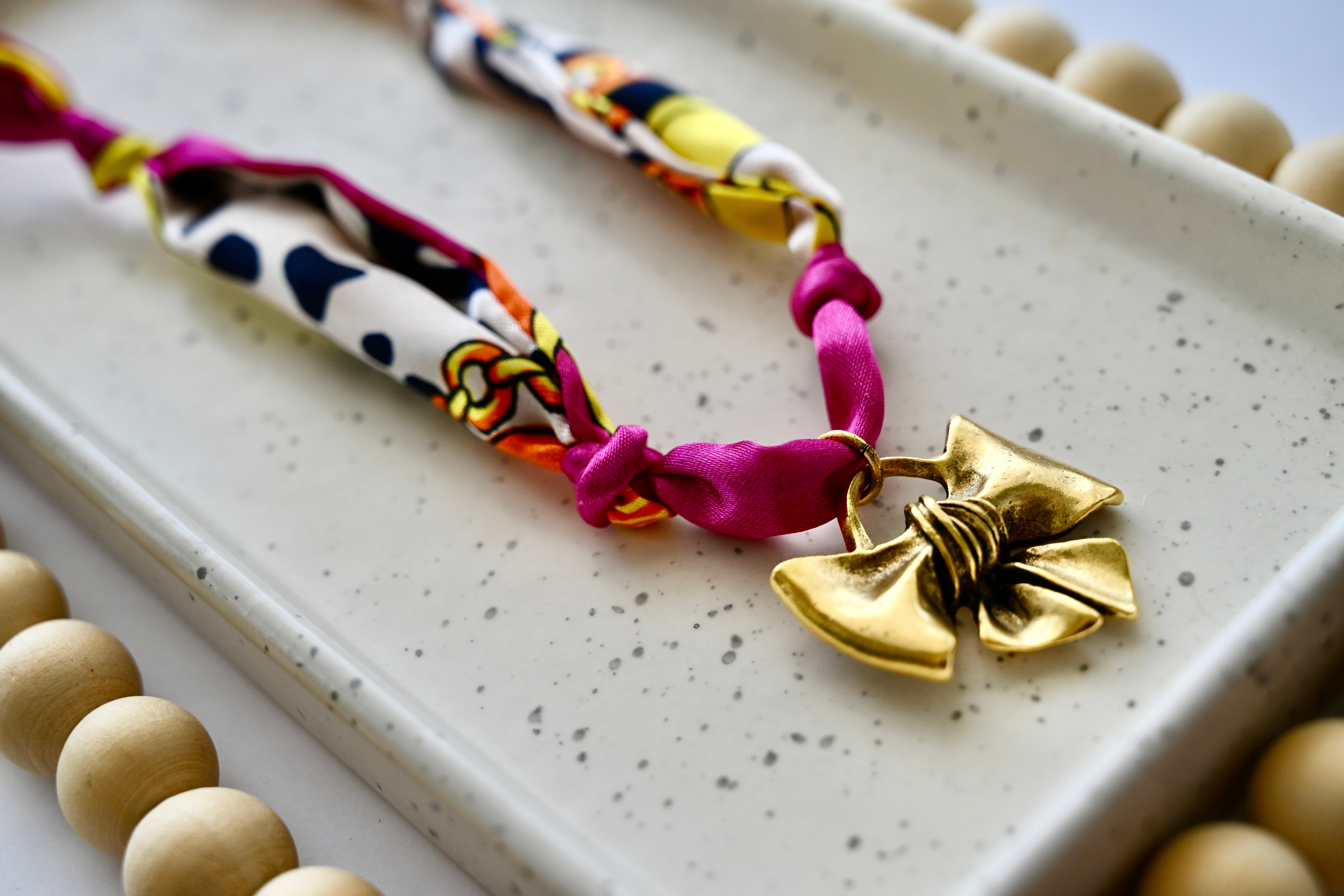 Scarf Charm Necklace | Large Charm | 12K Antique Gold