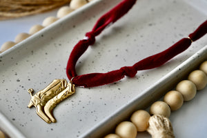 Bandana Charm Necklace | Western Boots | Burgundy & Brass
