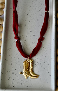 Bandana Charm Necklace | Western Boots | Burgundy & Brass