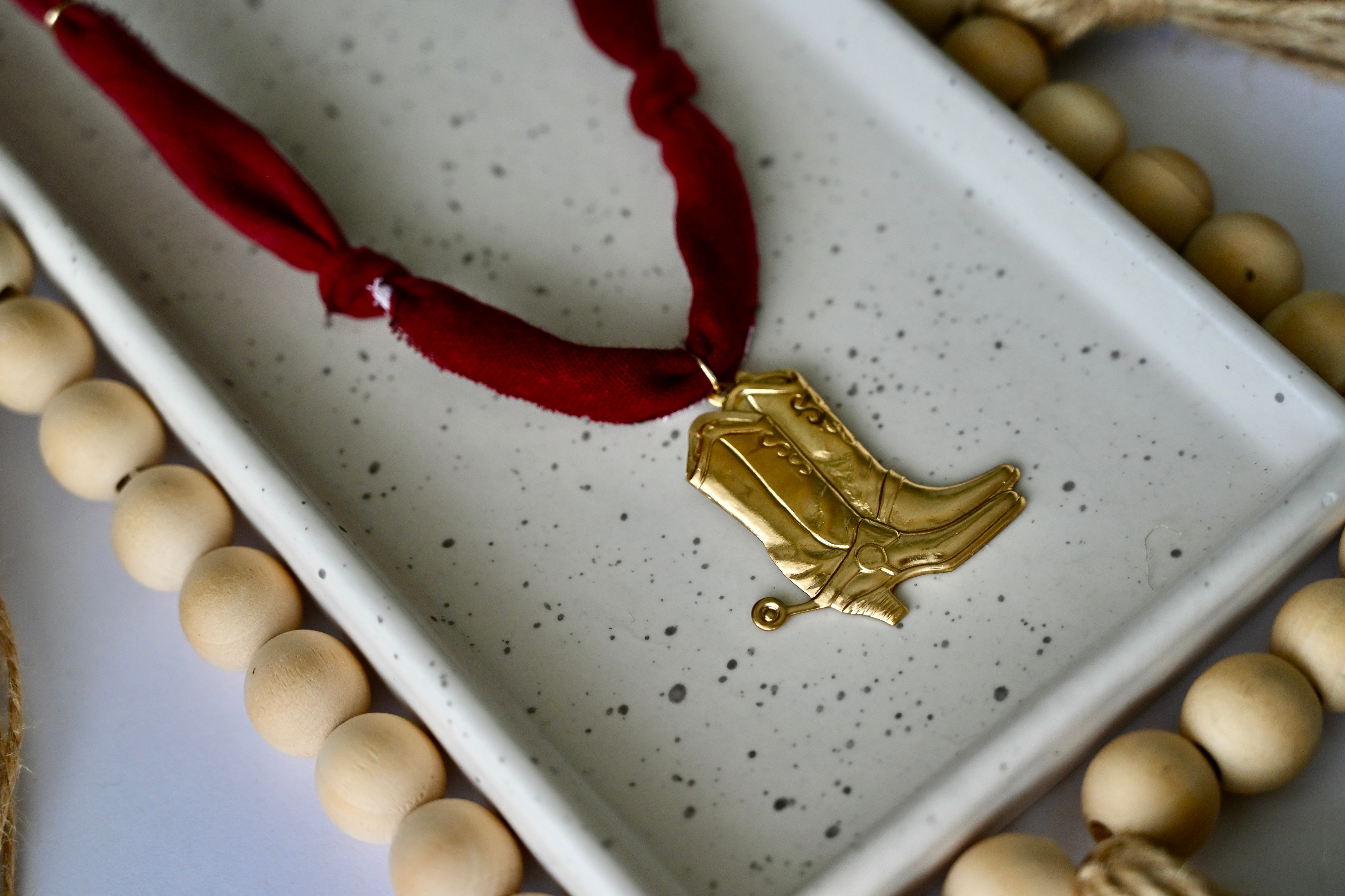 Bandana Charm Necklace | Western Boots | Burgundy & Brass