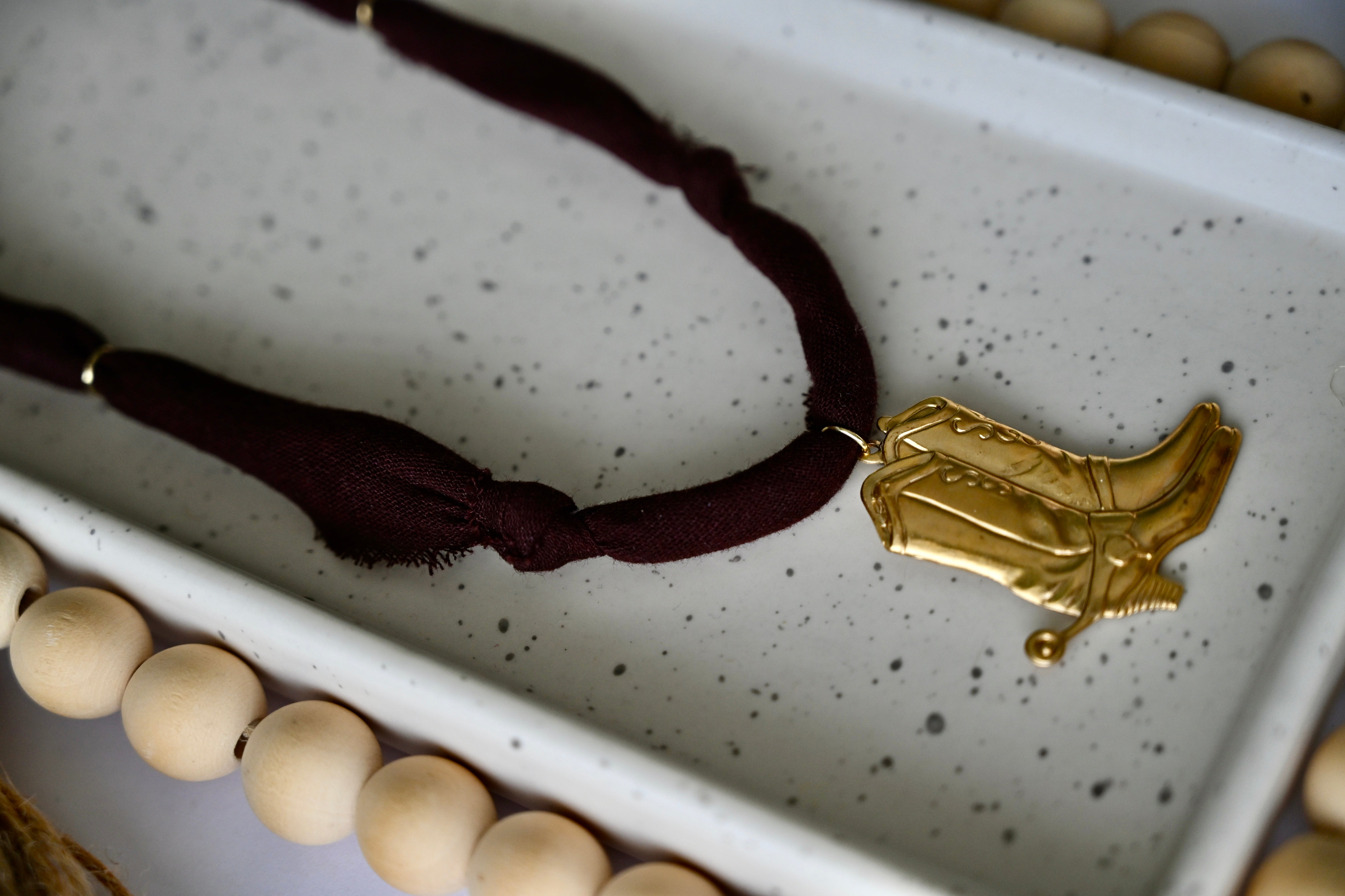 Bandana Charm Necklace | Western Boots | Dark Brown &amp; Brass