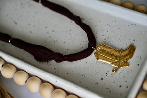 Bandana Charm Necklace | Western Boots | Dark Brown &amp; Brass