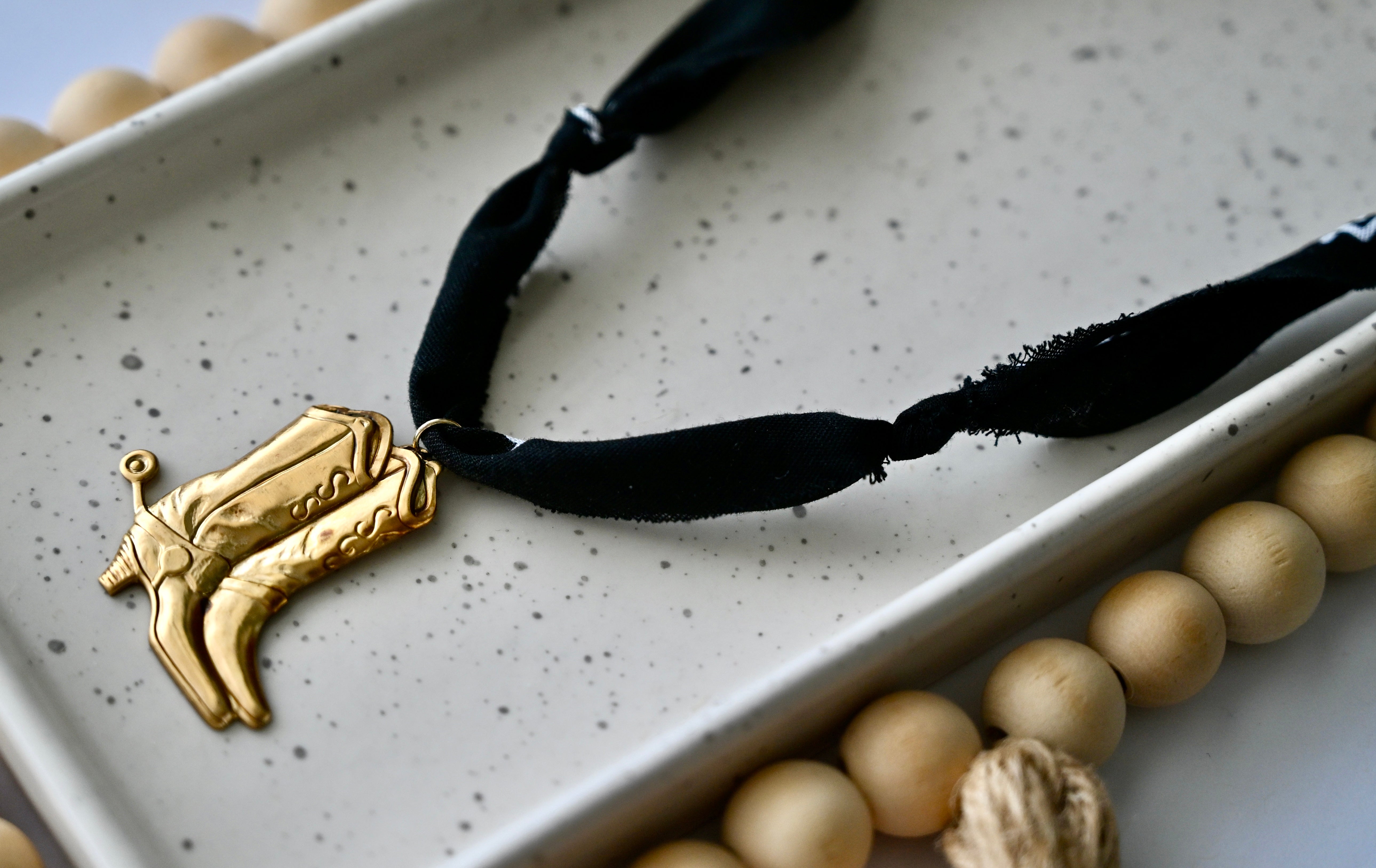 Bandana Charm Necklace | Western Boots | Black & Brass