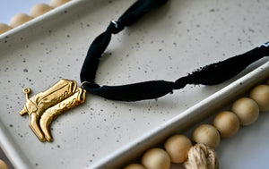 Bandana Charm Necklace | Western Boots | Black & Brass