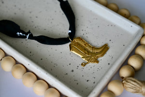 Bandana Charm Necklace | Western Boots | Black & Brass