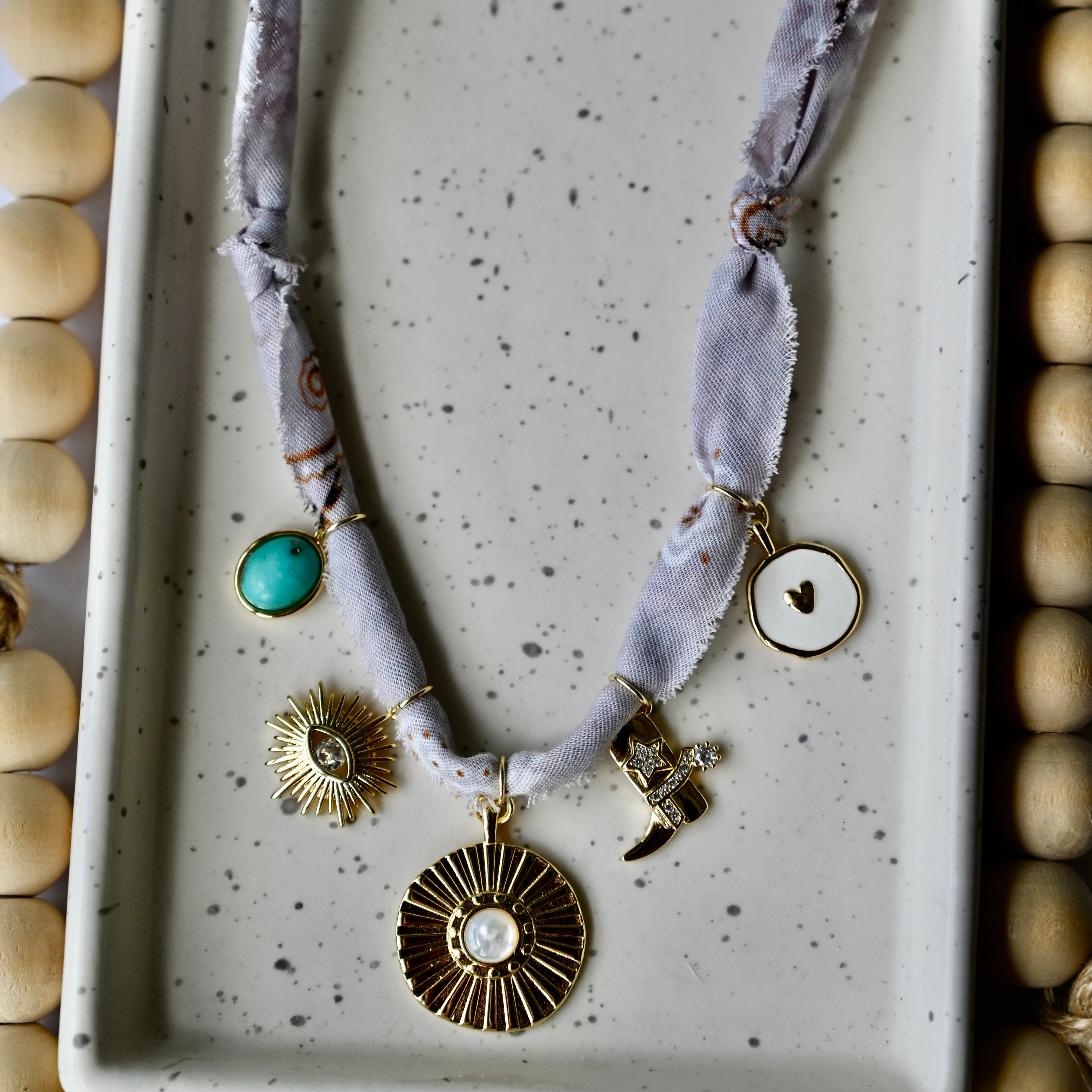 BANDANA CHARM NECKLACE | 5 Charms | Gold Filled