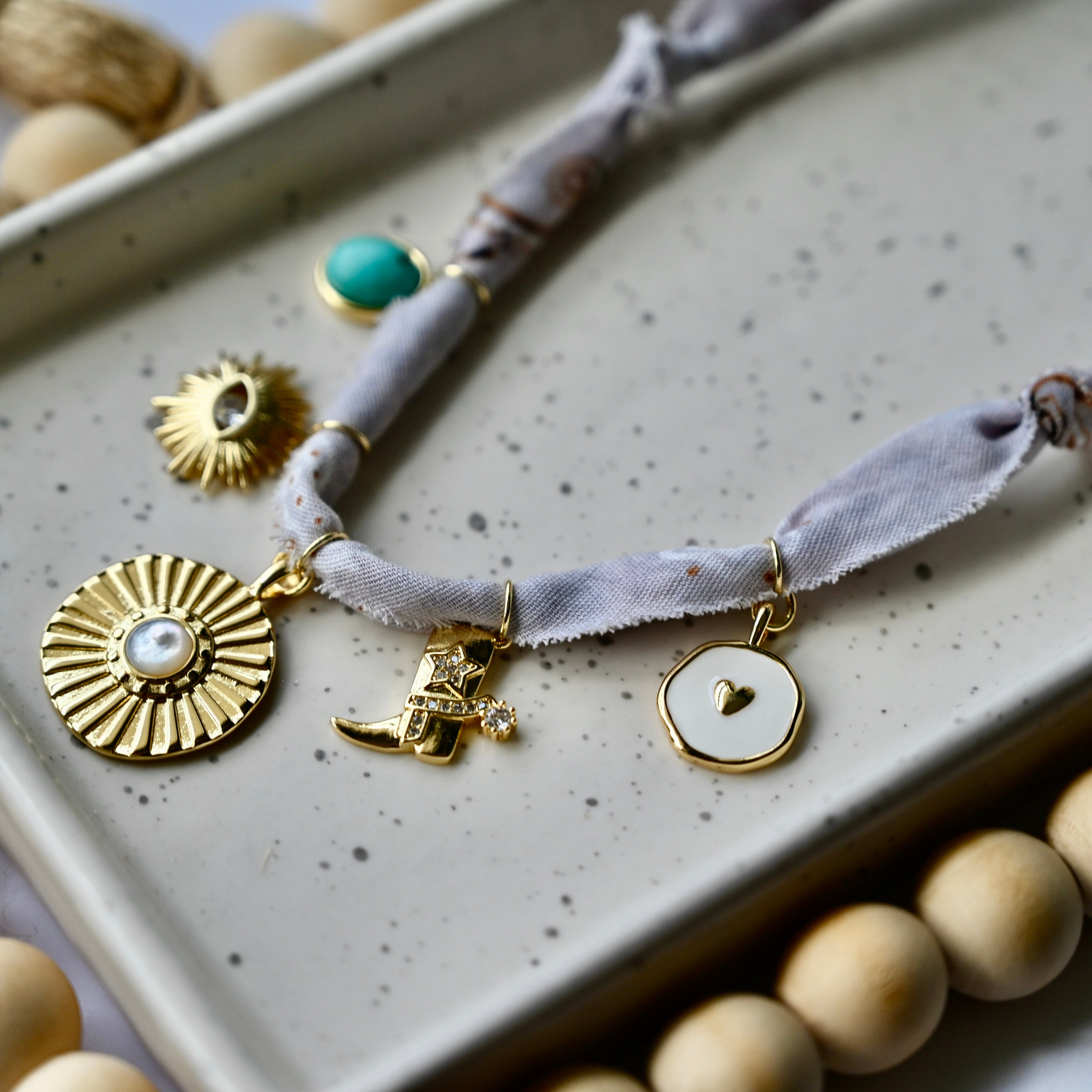 BANDANA CHARM NECKLACE | 5 Charms | Gold Filled