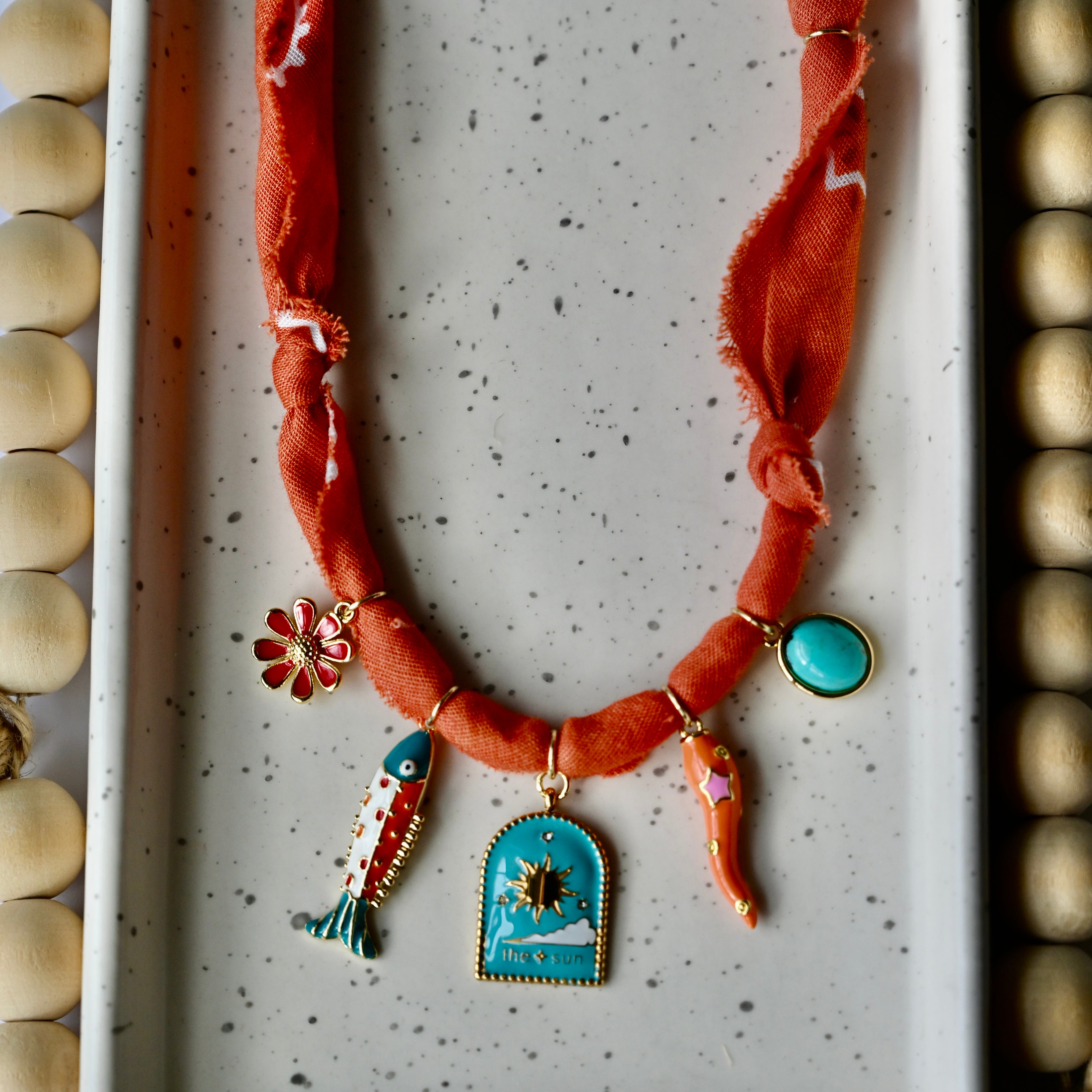 BANDANA CHARM NECKLACE | 5 Charms | Gold Filled