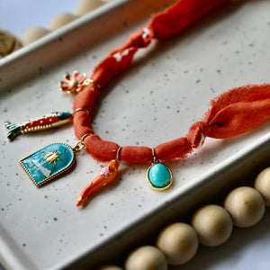 BANDANA CHARM NECKLACE | 5 Charms | Gold Filled