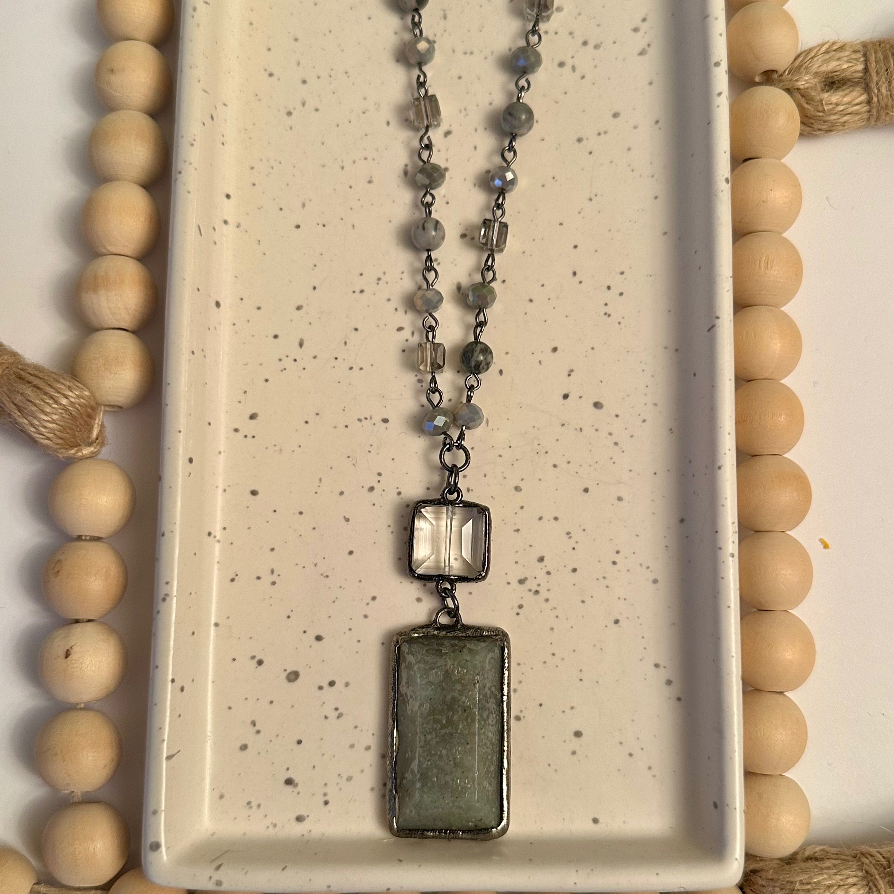 LABRADORITE AND CRYSTAL SOLDERED  LONG NECKLACE