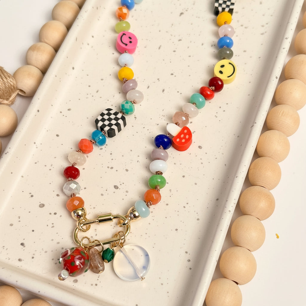 PLAYFUL HAND-KNOTTED GEMSTONE NECKLACE