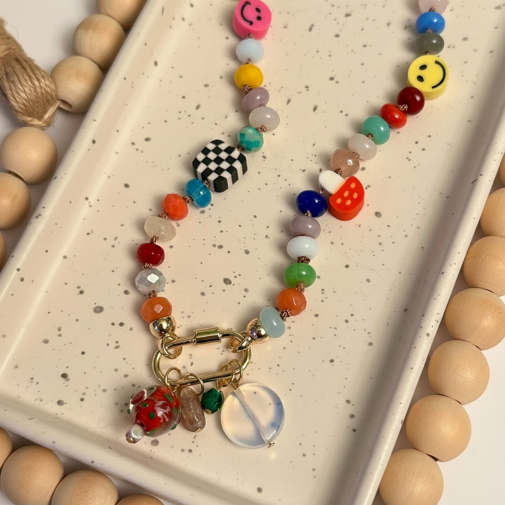 PLAYFUL HAND-KNOTTED GEMSTONE NECKLACE