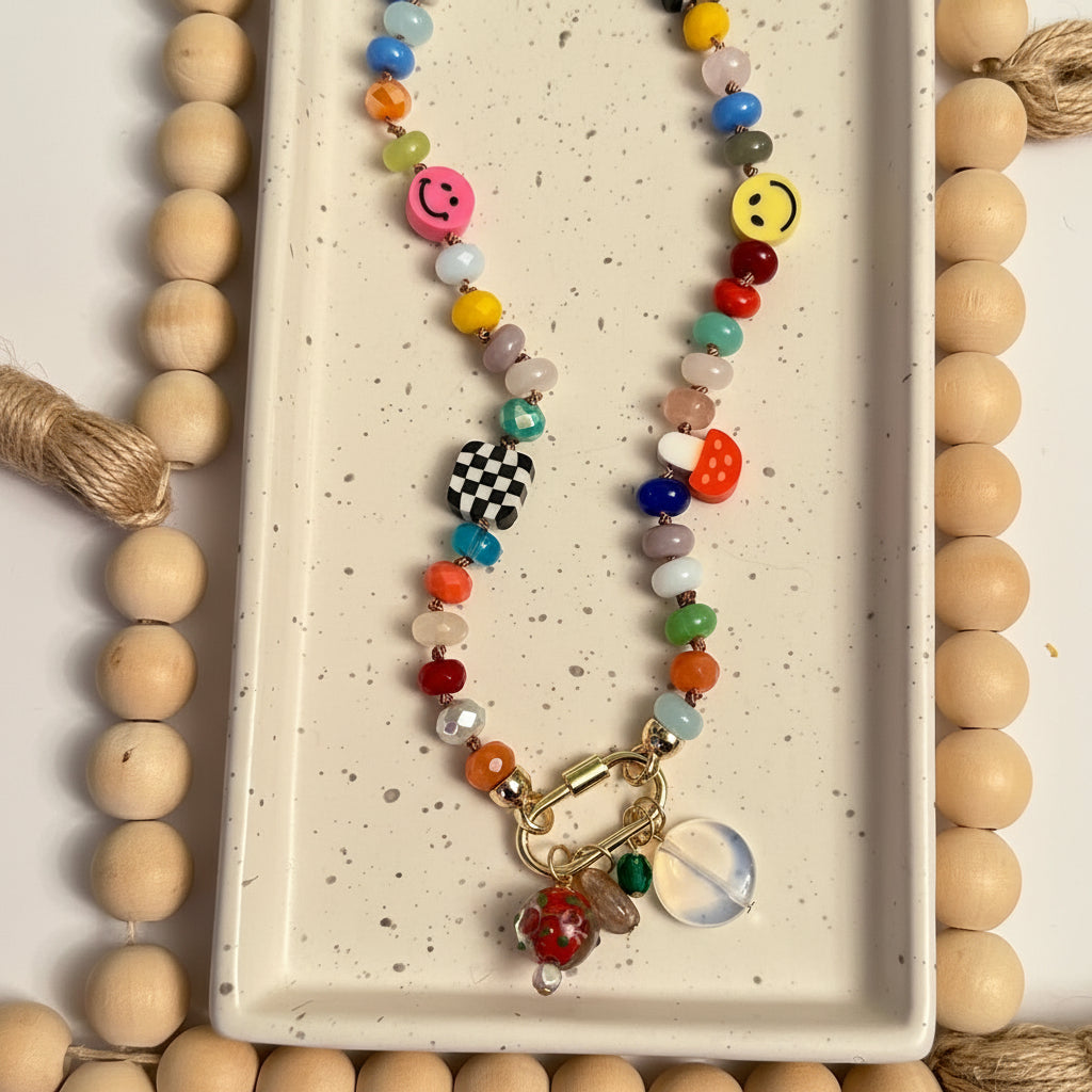 PLAYFUL HAND-KNOTTED GEMSTONE NECKLACE