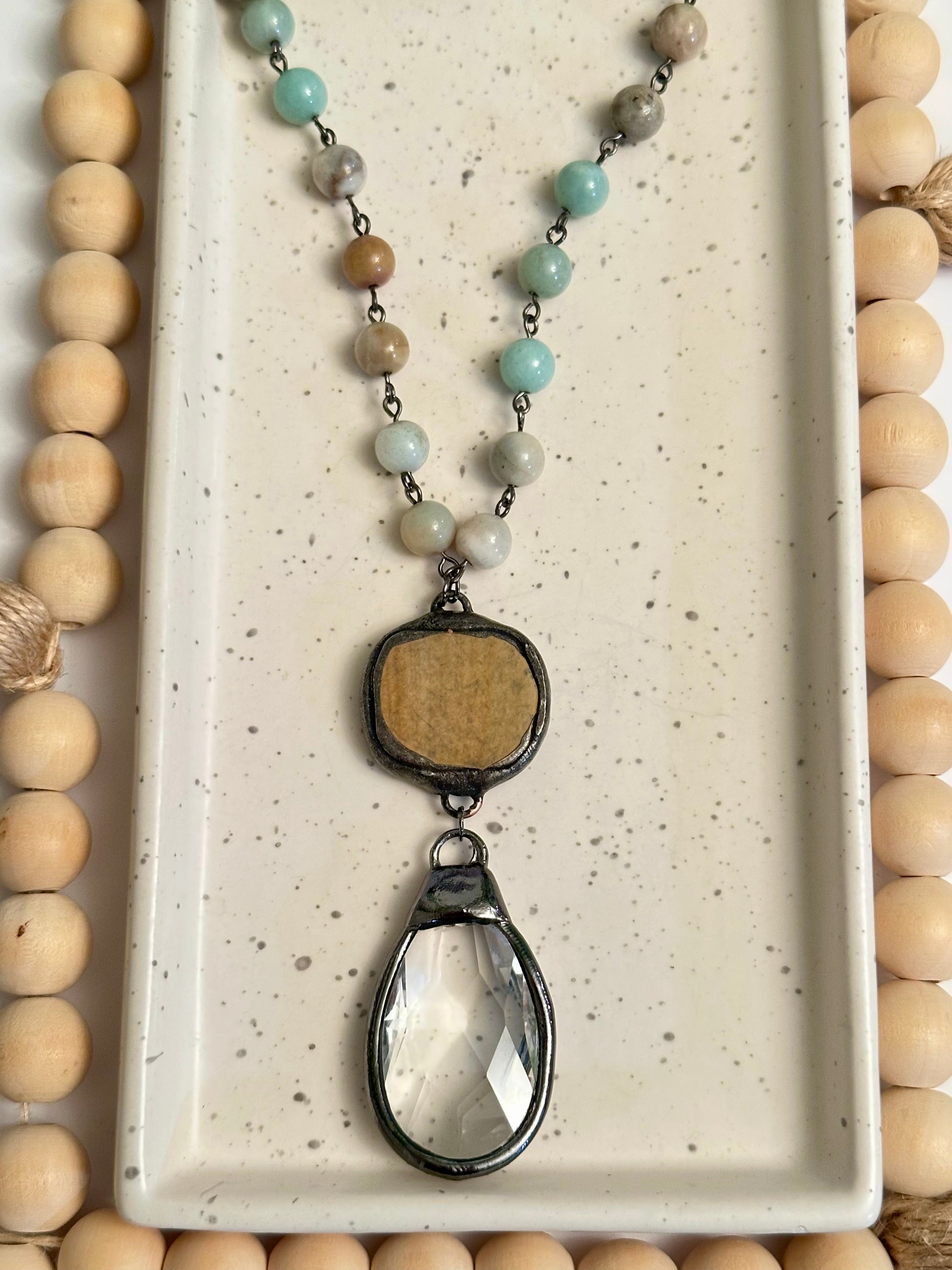 AMAZONITE & PICTURE JASPER LONG NECKLACE