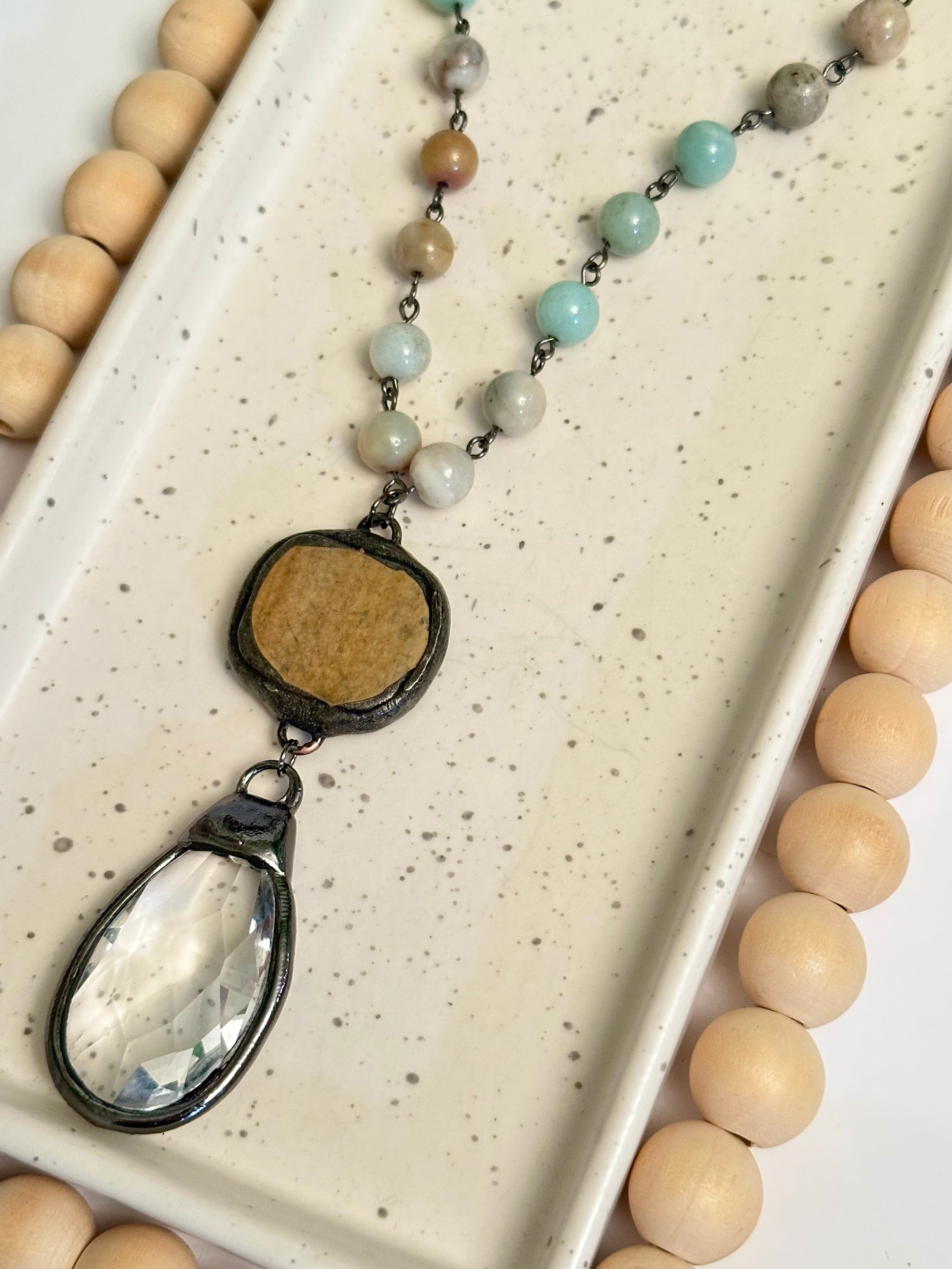 AMAZONITE & PICTURE JASPER LONG NECKLACE