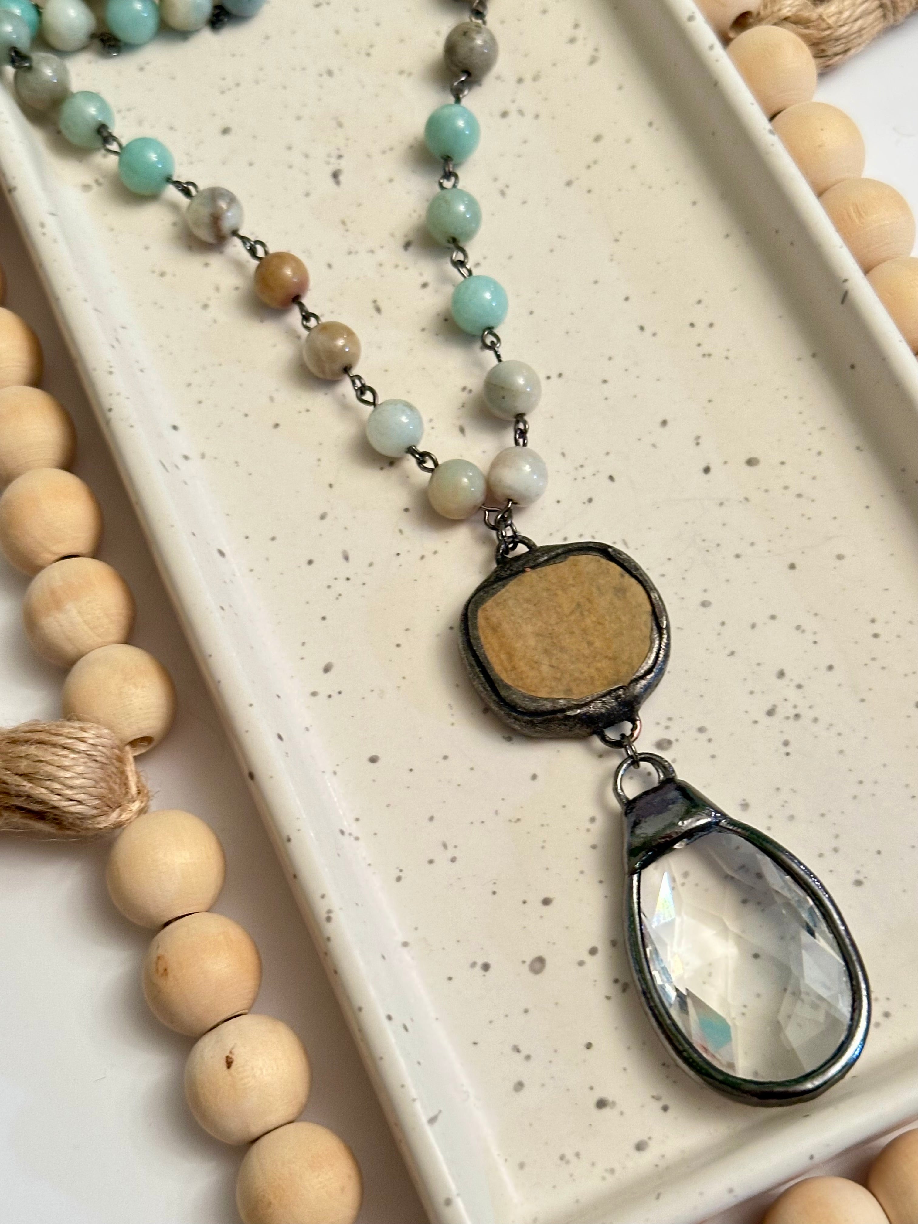 AMAZONITE & PICTURE JASPER LONG NECKLACE