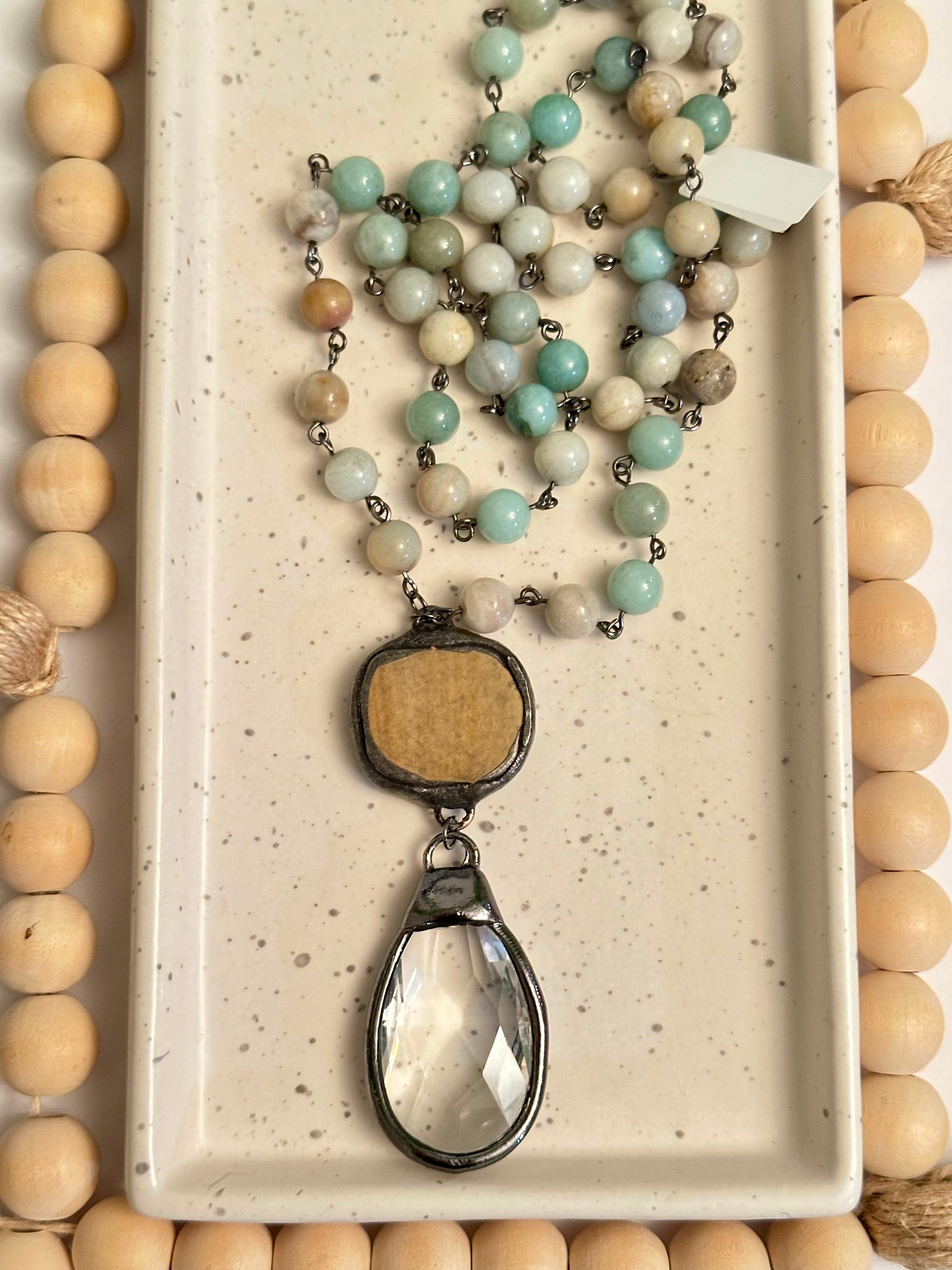 AMAZONITE & PICTURE JASPER LONG NECKLACE