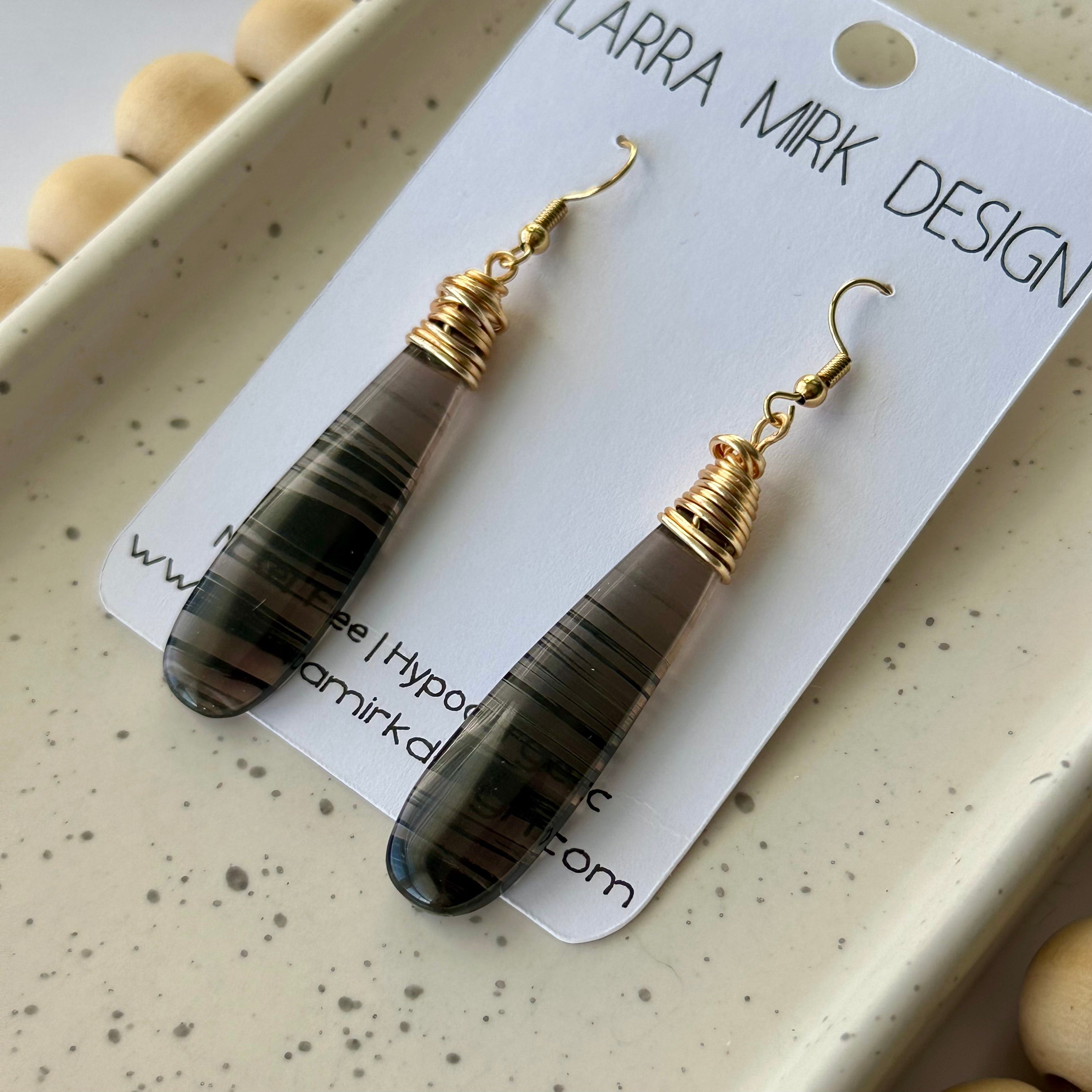 BLACK LACED OBSIDIAN EARRINGS