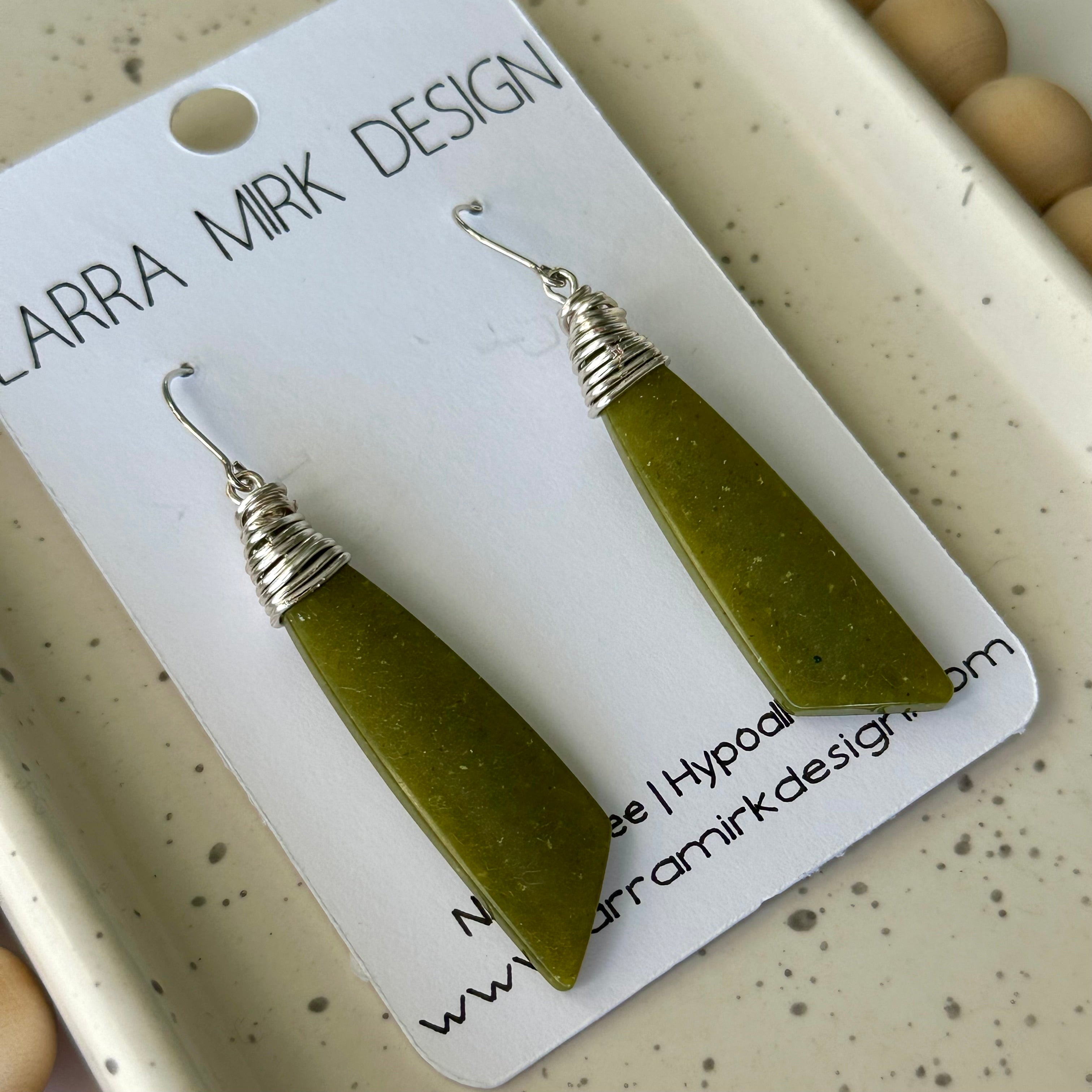 STERLING SILVER WIRE WRAPPED AFRICAN JADE EARRINGS