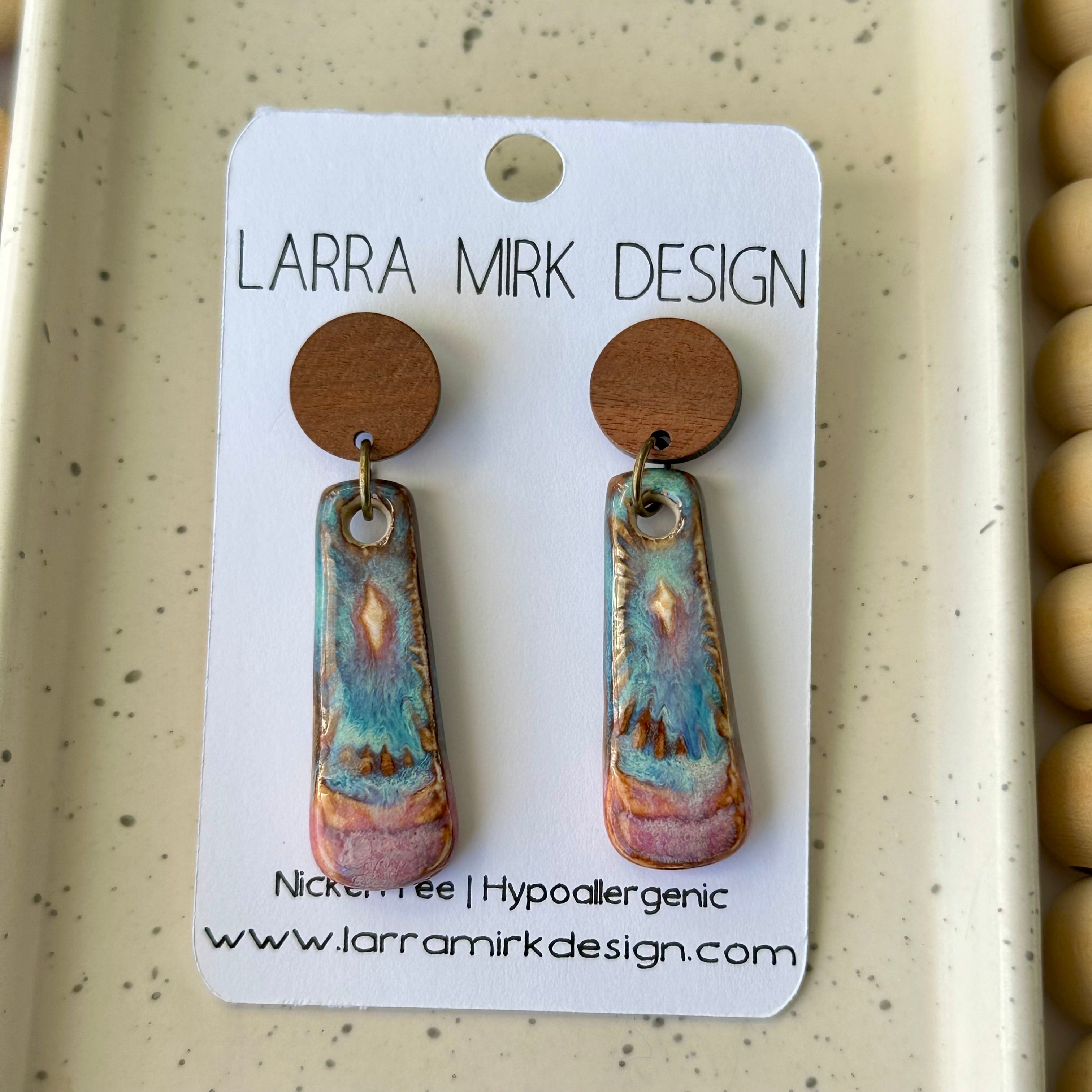 HAND PAINTED CERAMIC EARRINGS | PINKS AND BLUES