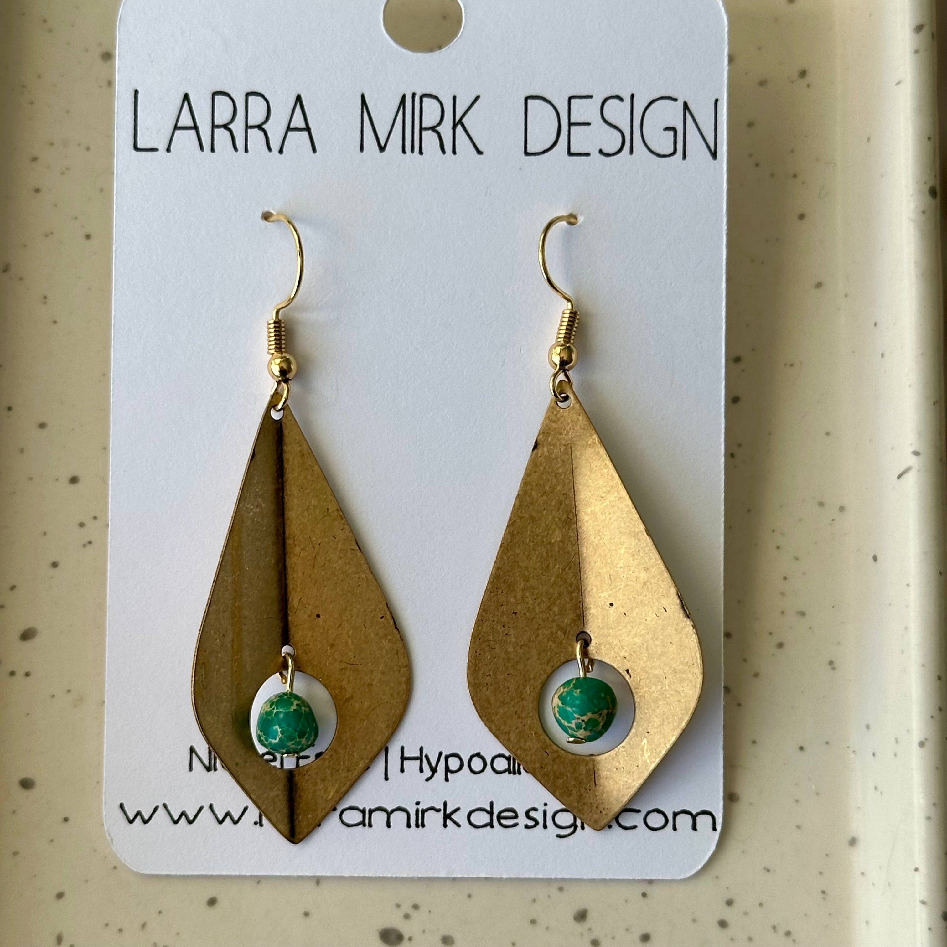 SEA SEDIMENT JASPER AND BRASS TEARDROP EARRINGS