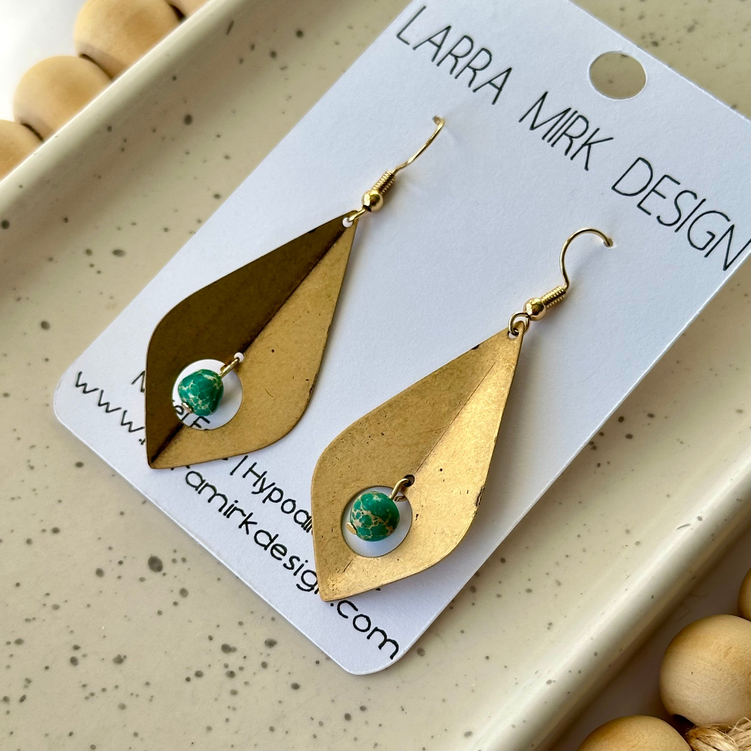 SEA SEDIMENT JASPER AND BRASS TEARDROP EARRINGS