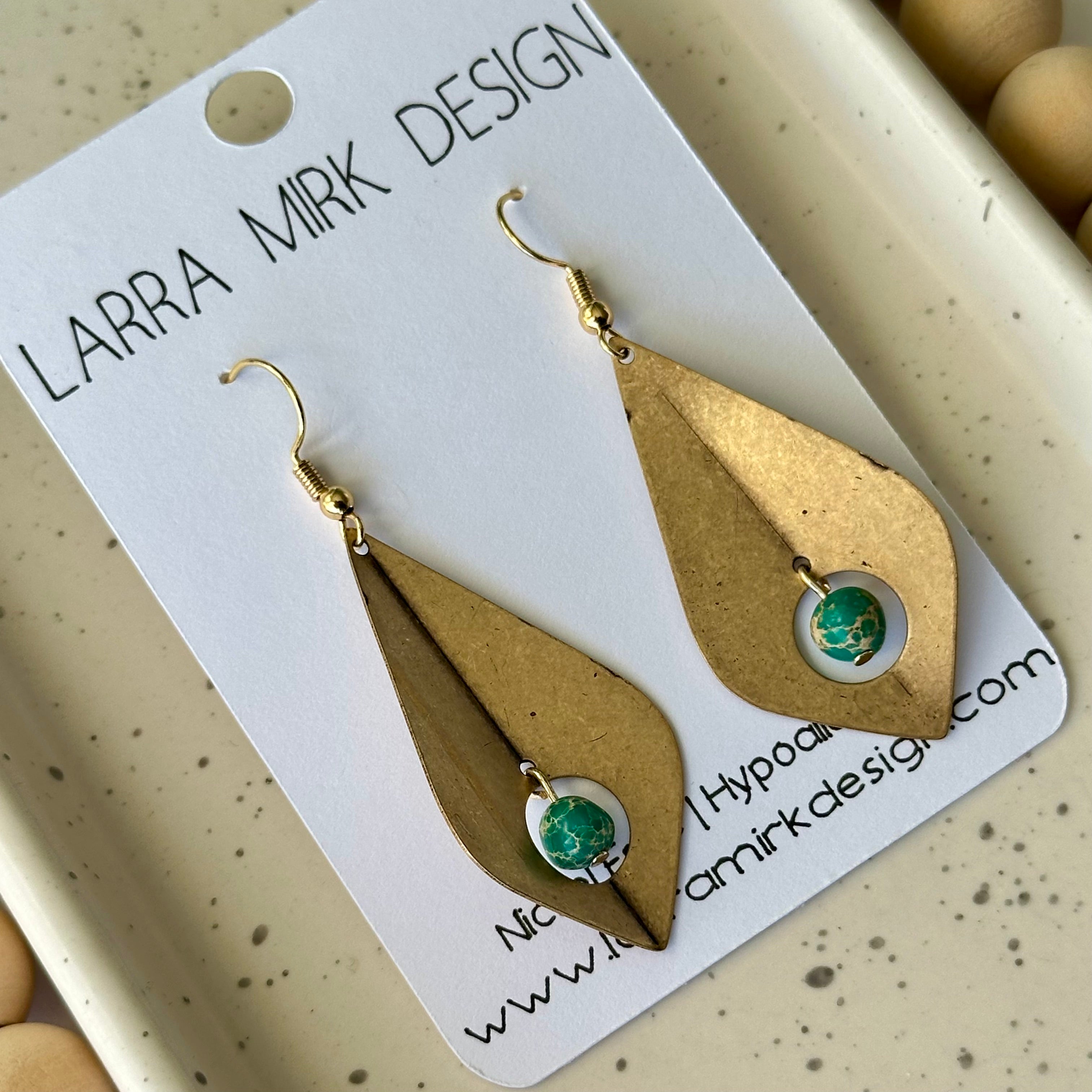 SEA SEDIMENT JASPER AND BRASS TEARDROP EARRINGS