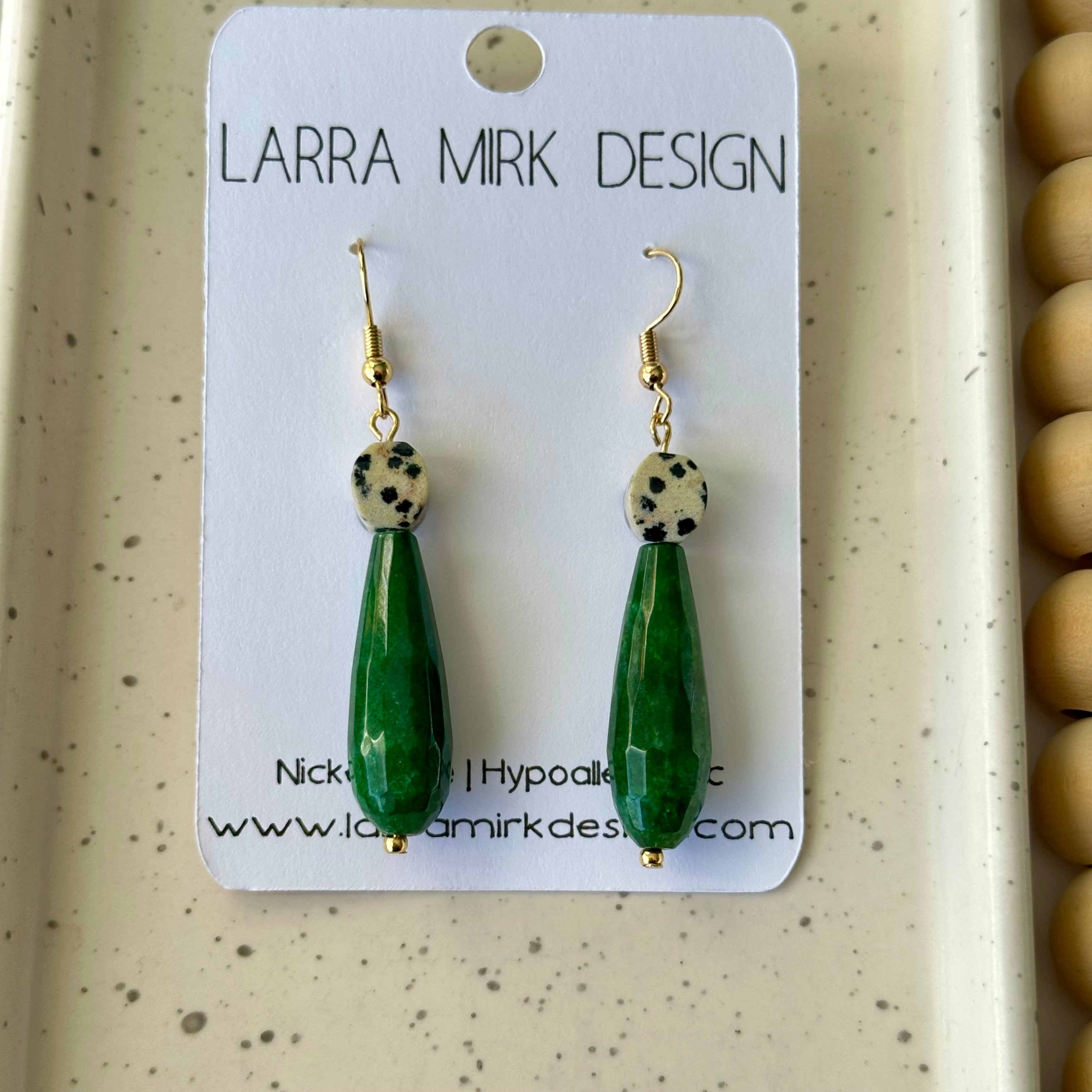 DALMATIAN JASPER AND RICH GREEN DANGLE EARRINGS