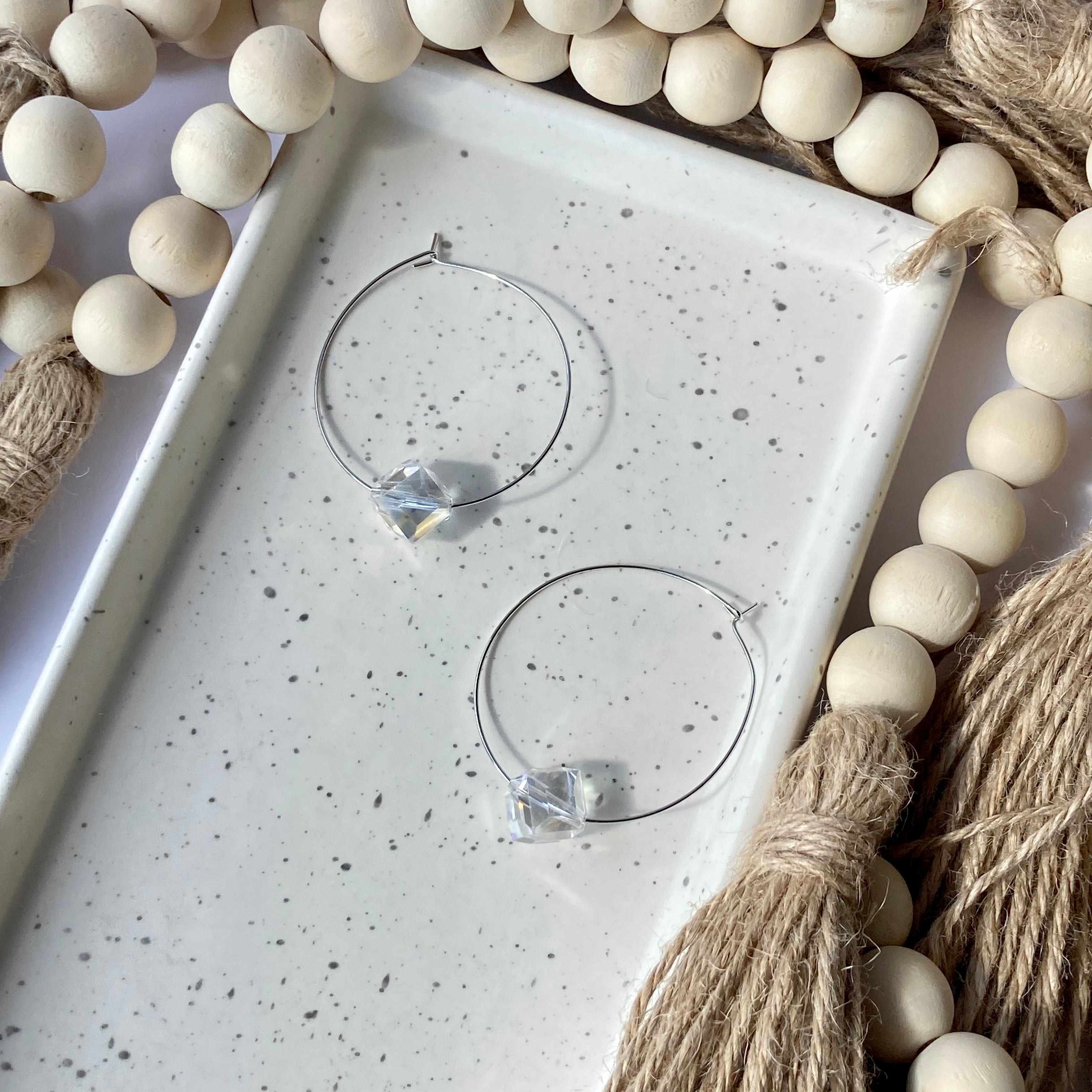 CRYSTAL HOOPS | Crystal Cube | Silver