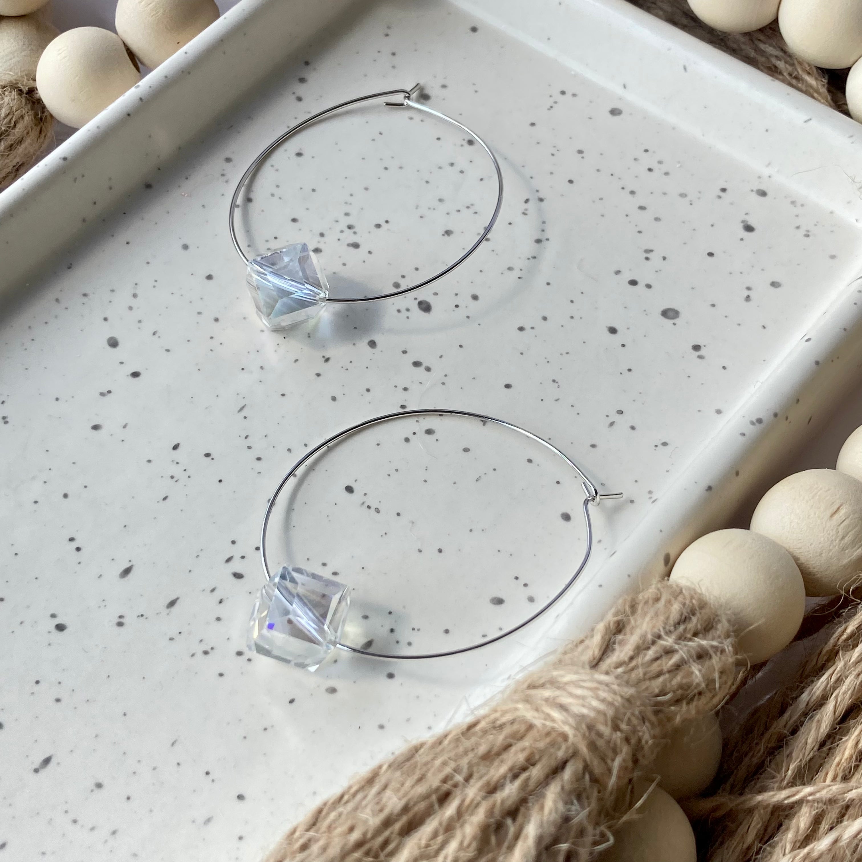 CRYSTAL HOOPS | Crystal Cube | Silver
