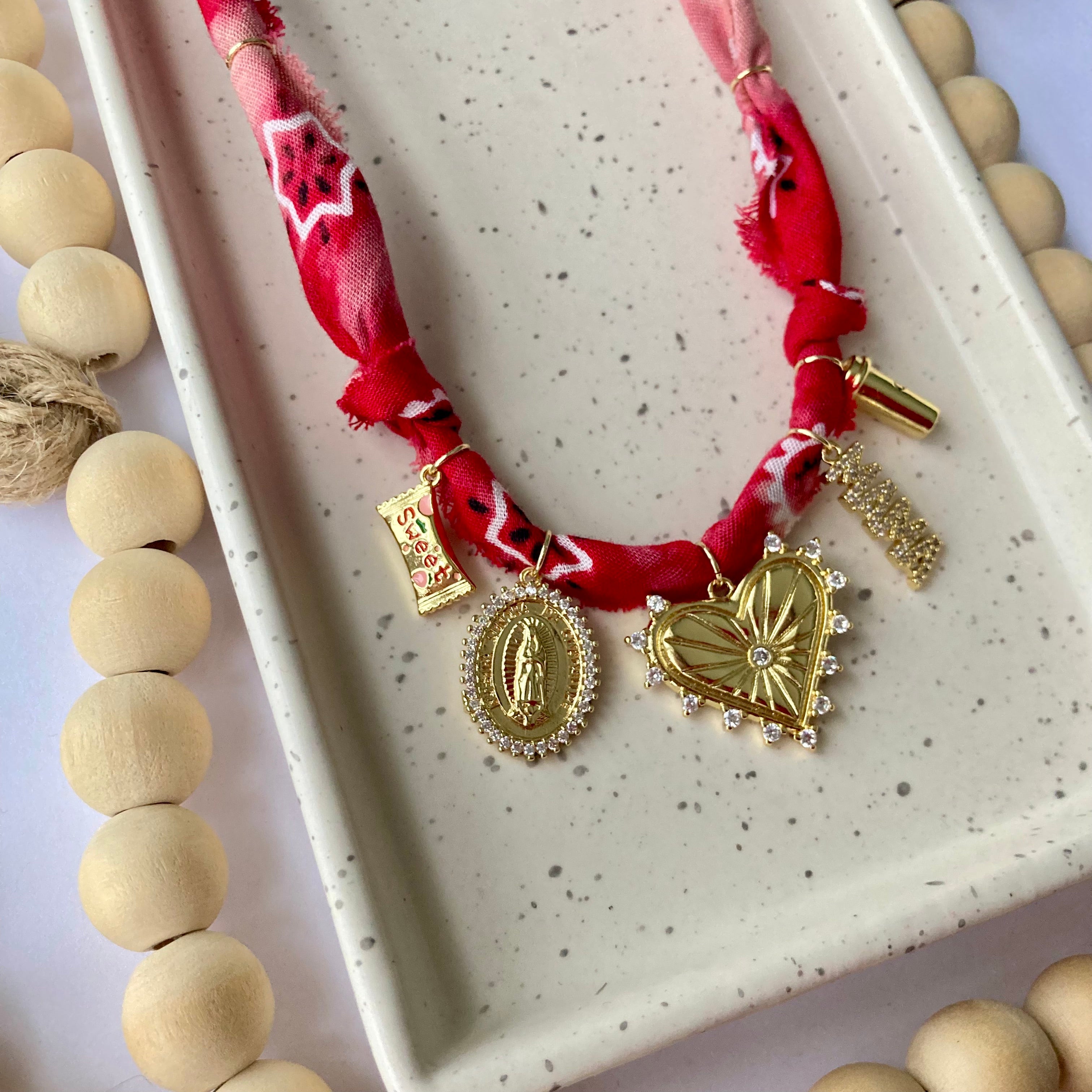 BANDANA CHARM NECKLACE | 5 Charms | Gold Filled