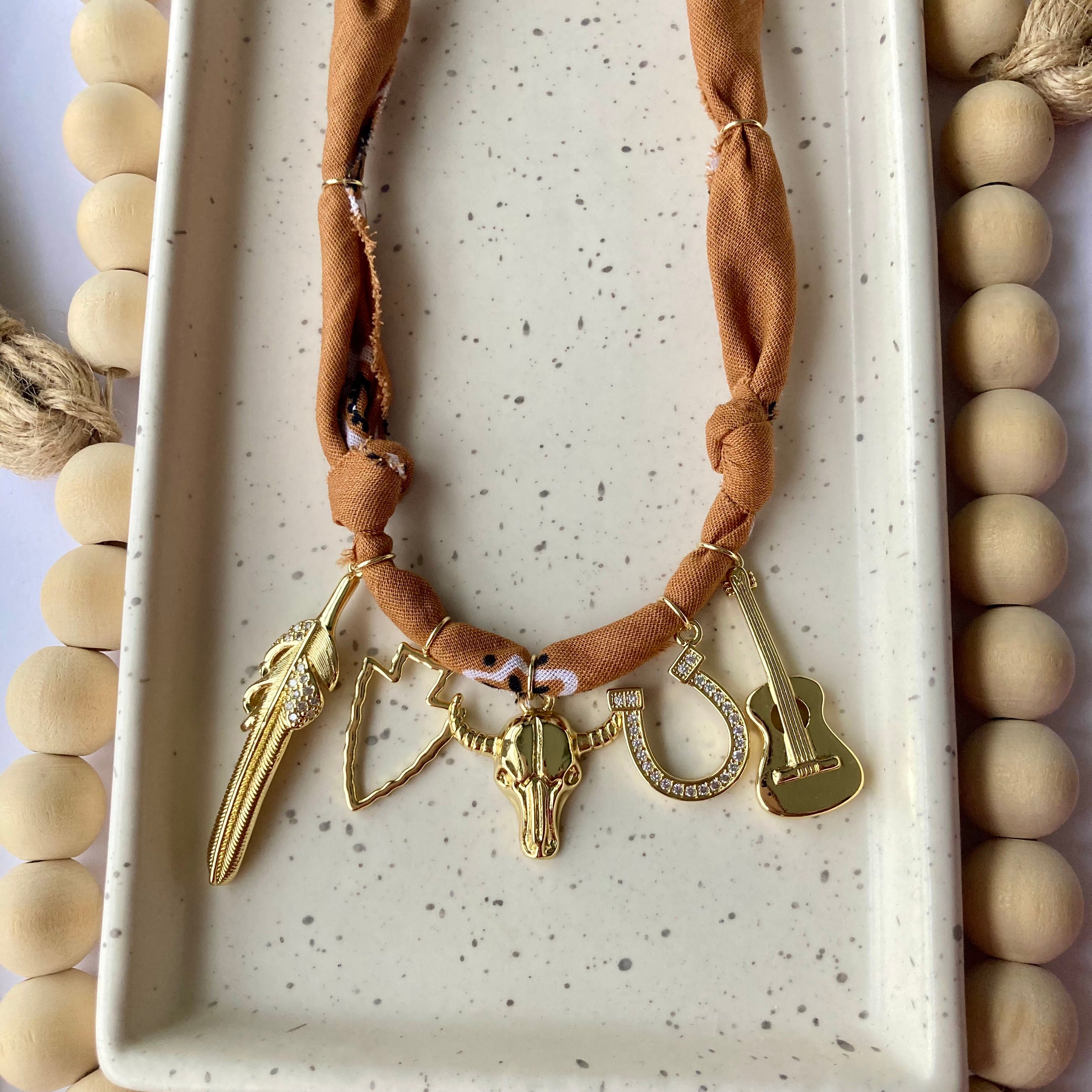 BANDANA CHARM NECKLACE | 5 Charms | Gold Filled
