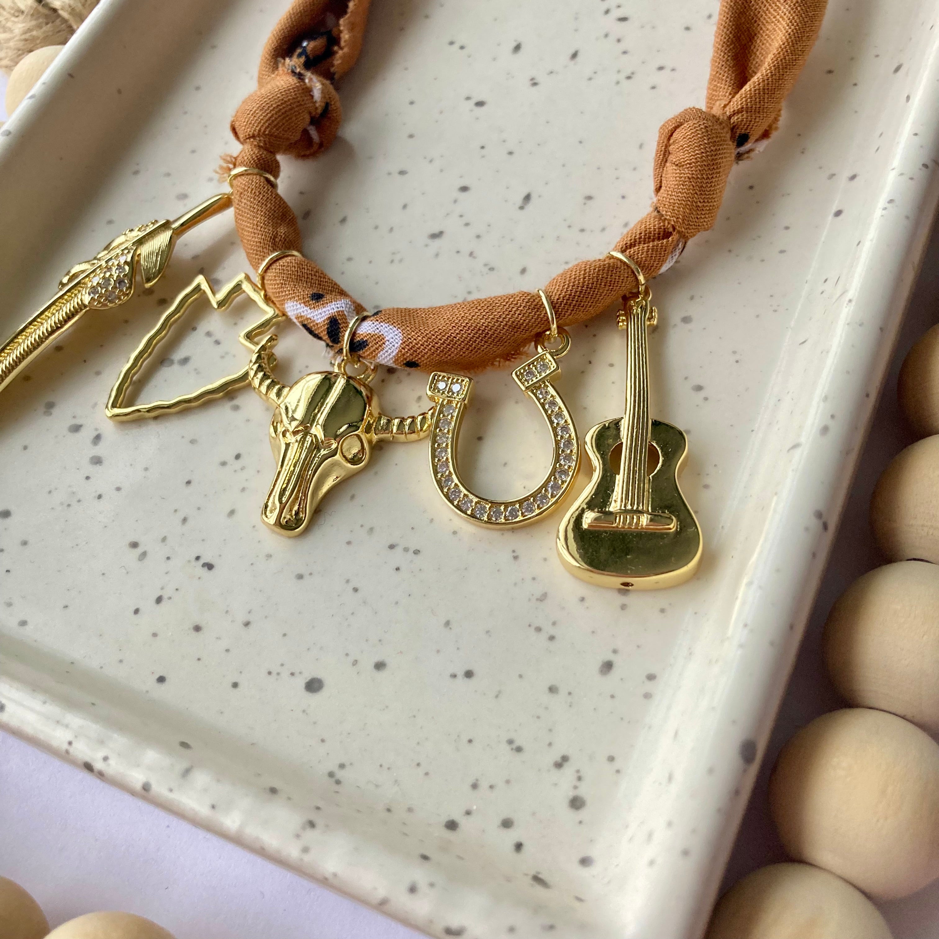 BANDANA CHARM NECKLACE | 5 Charms | Gold Filled
