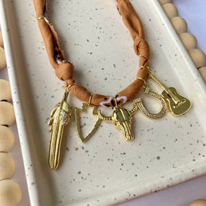 BANDANA CHARM NECKLACE | 5 Charms | Gold Filled