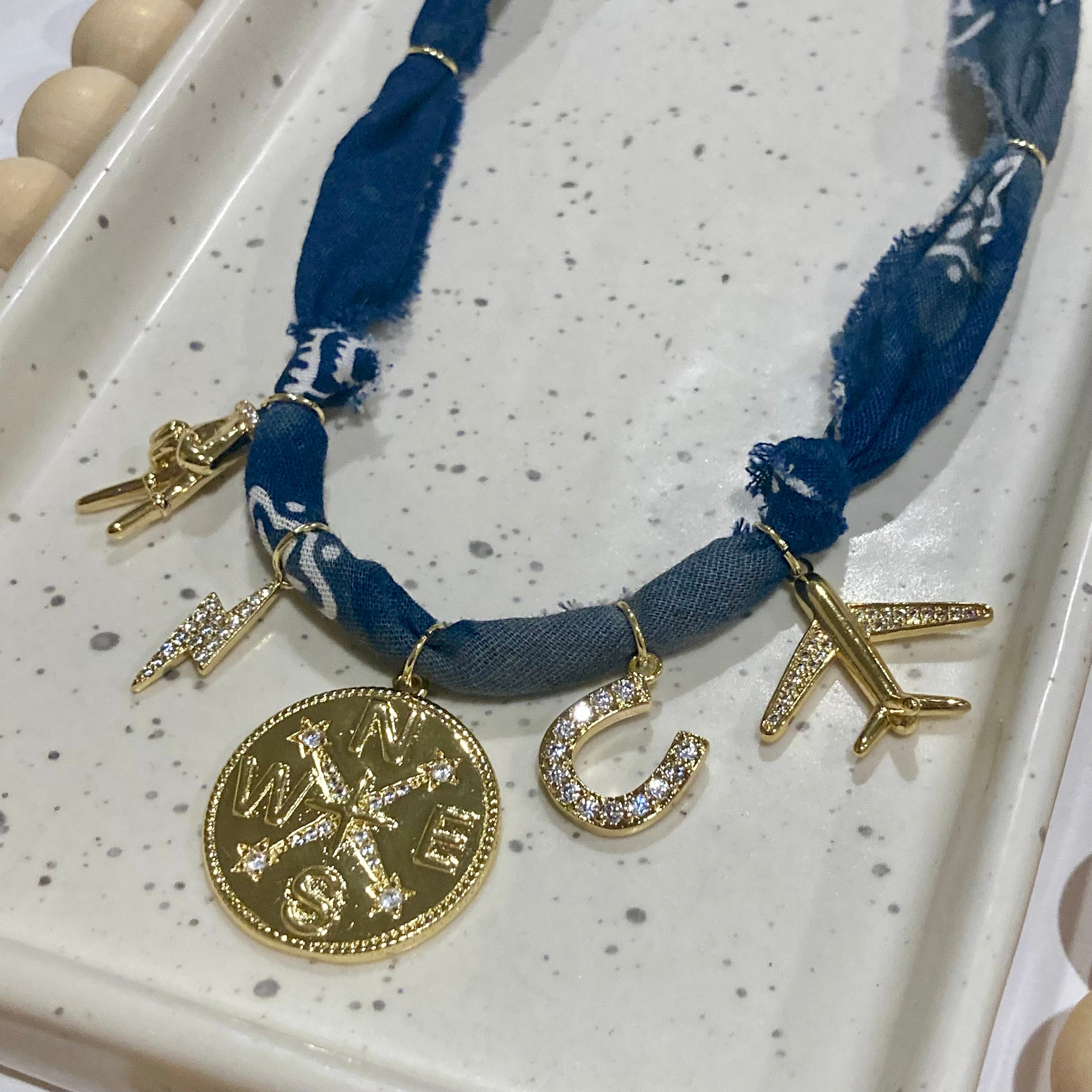BANDANA CHARM NECKLACE | 5 Charms | Gold Filled