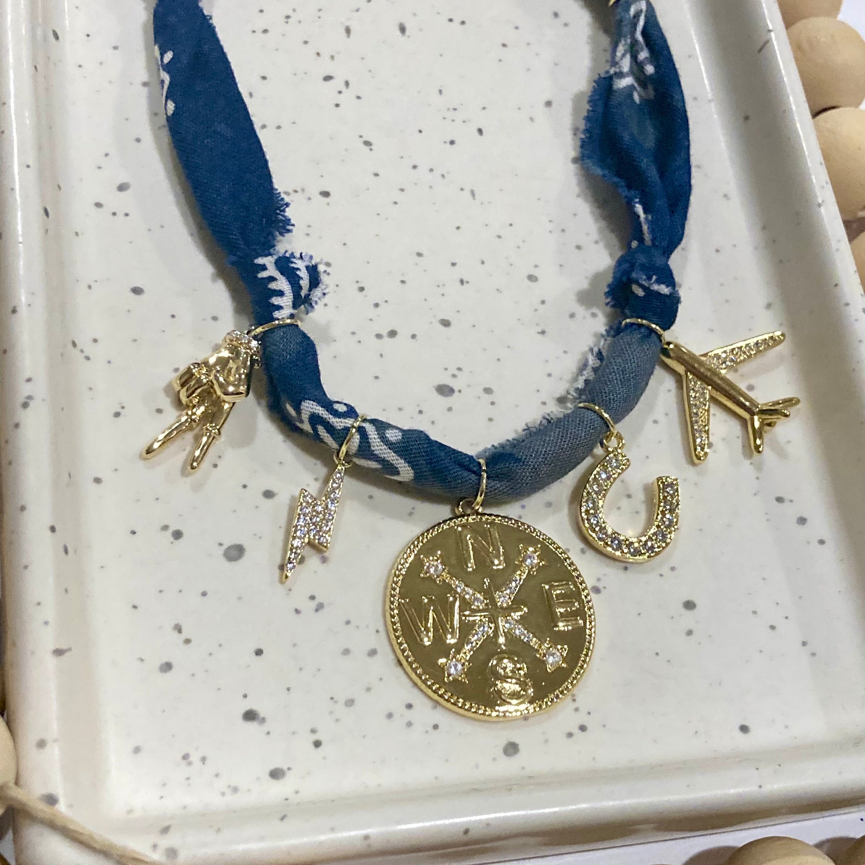 BANDANA CHARM NECKLACE | 5 Charms | Gold Filled