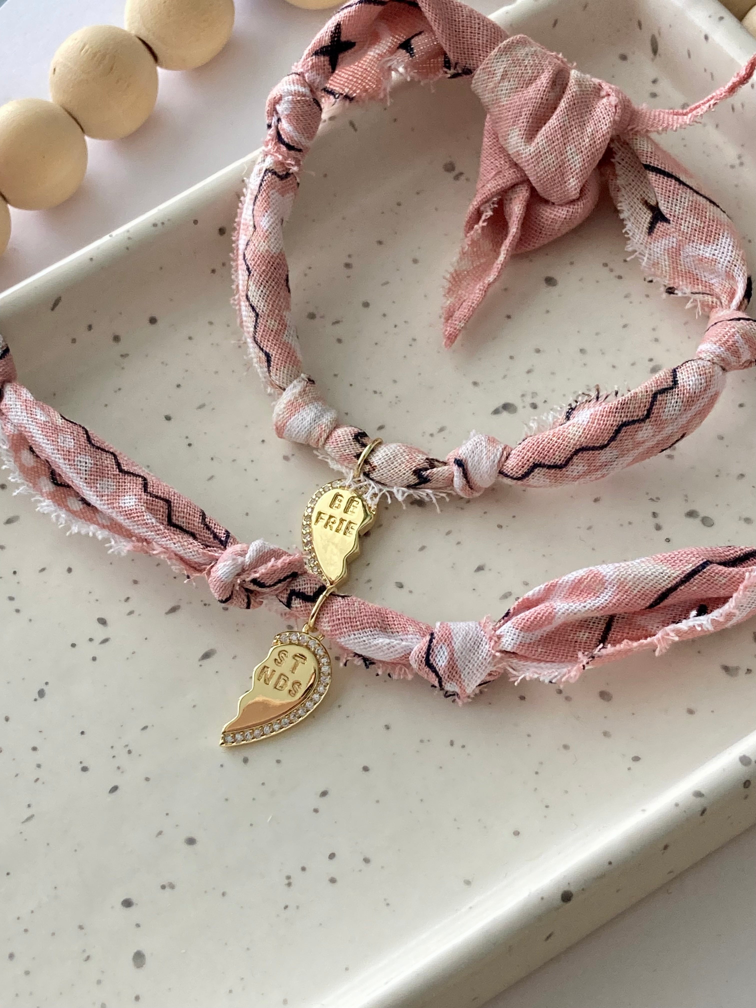 Best Friends Bandana Bracelet Set | 14K Gold Filled | Pale Blush Pink