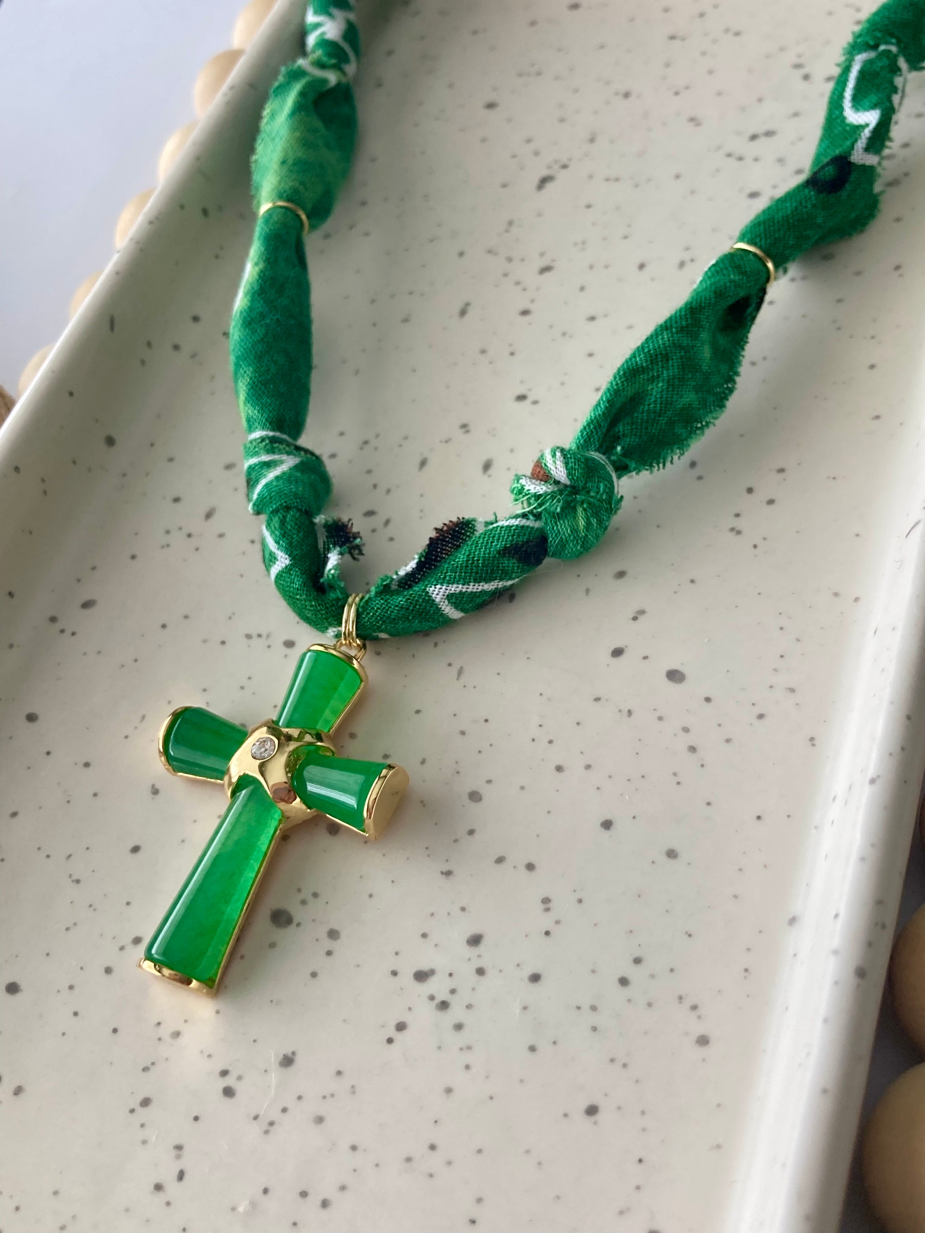 Bandana Charm Necklace | 1 Jade Charm | Gold Filled