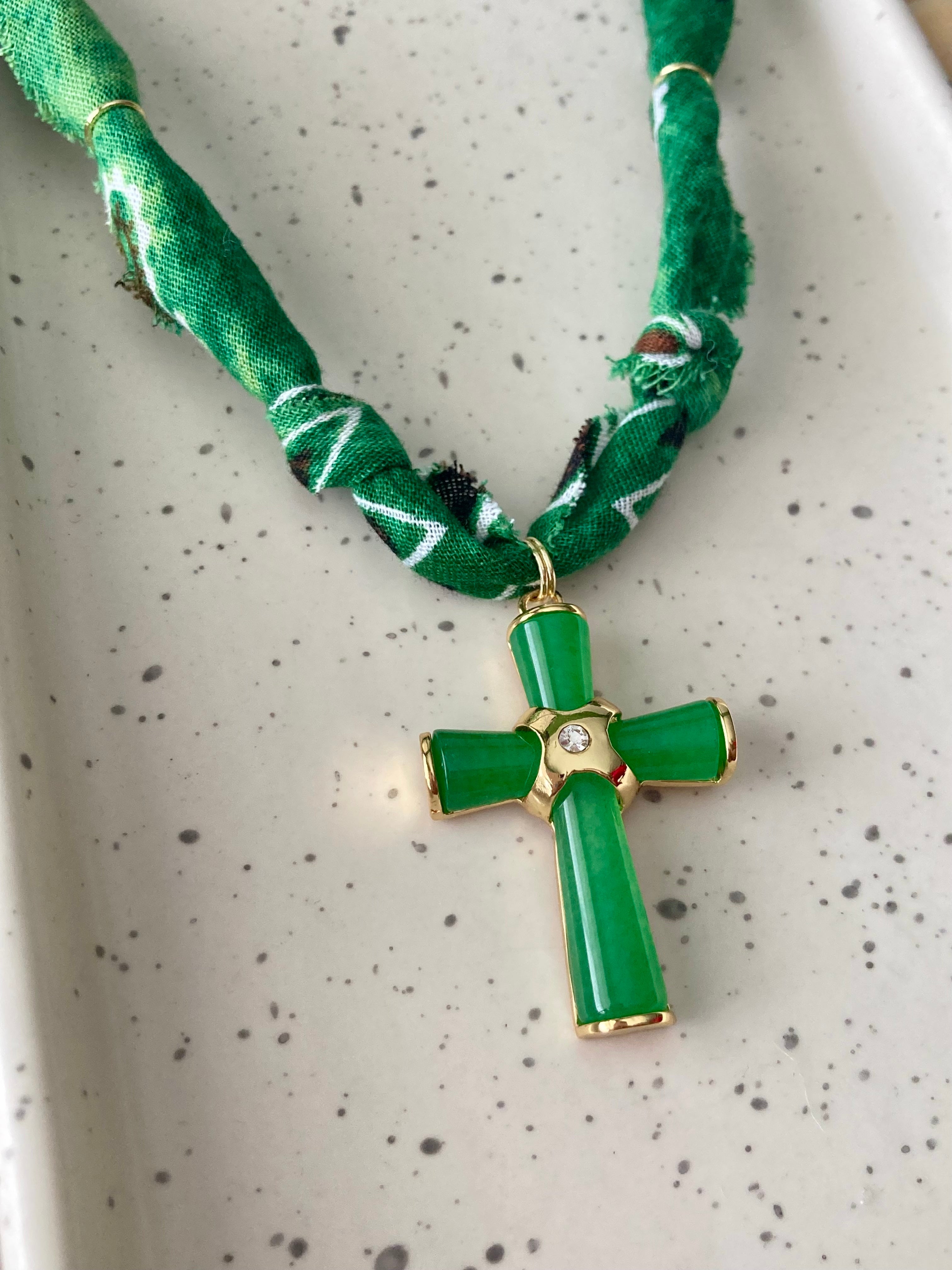Bandana Charm Necklace | 1 Jade Charm | Gold Filled