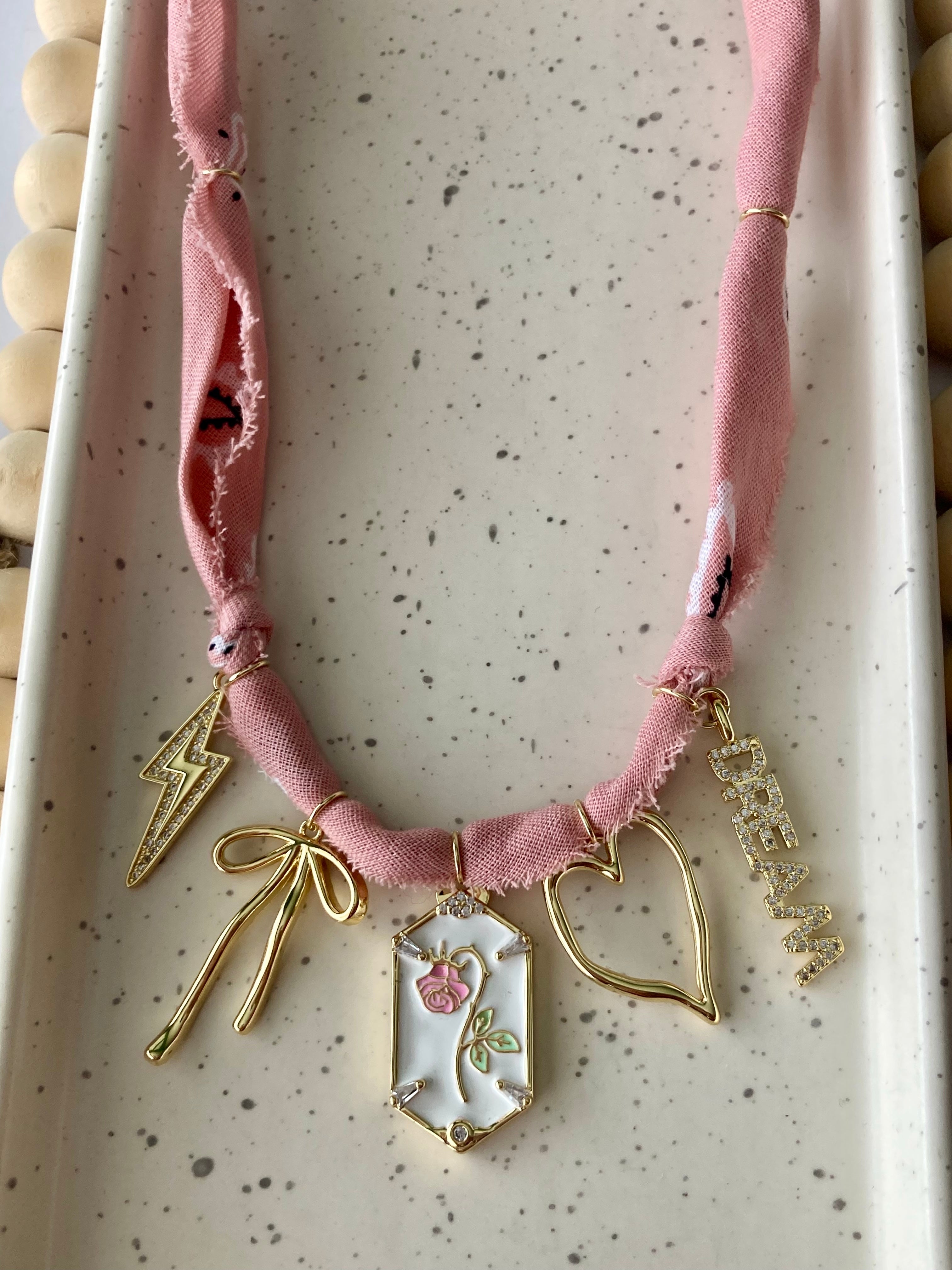 Bandana Charm Necklace | 5 Charms | Gold Filled