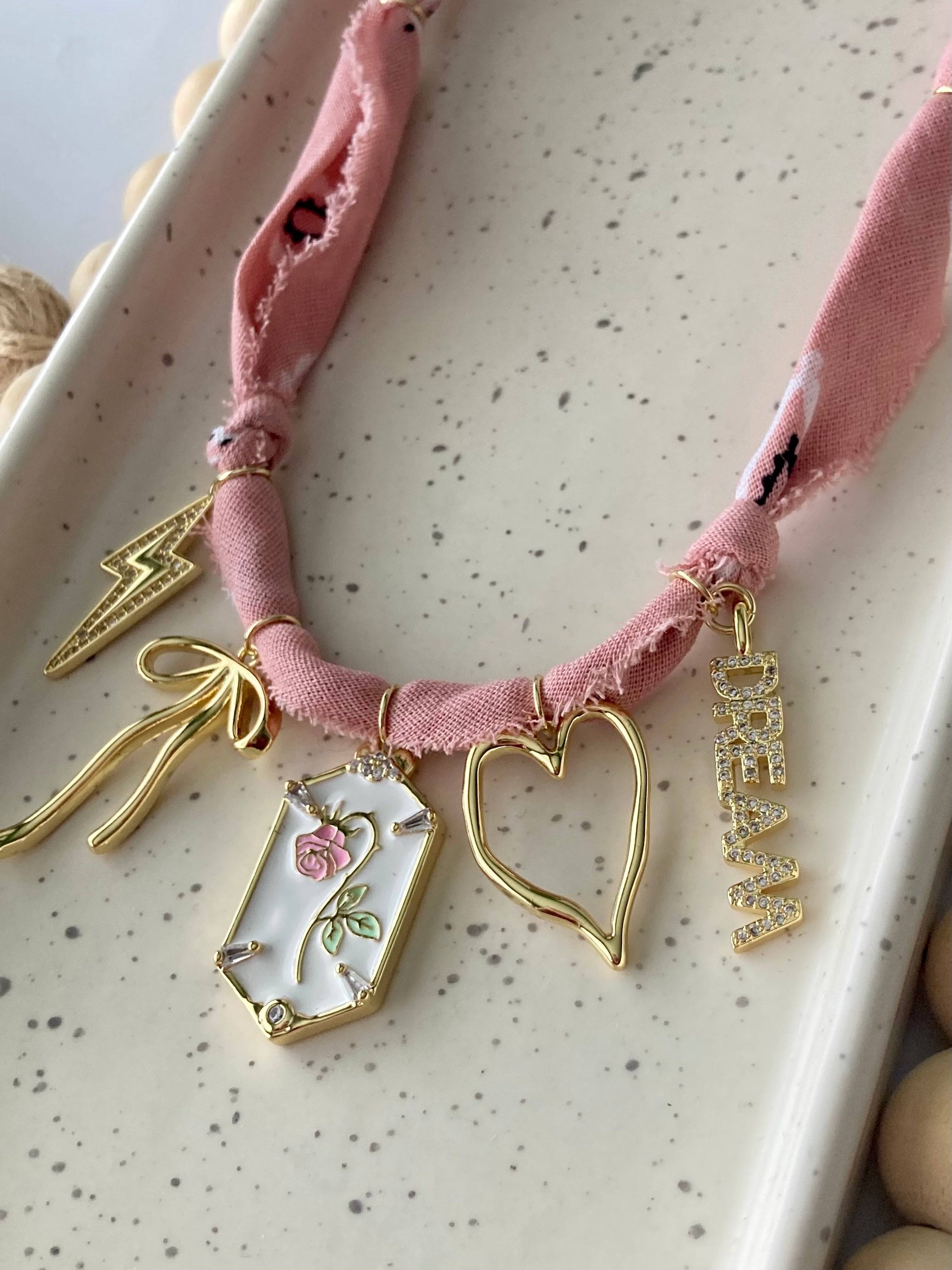 Bandana Charm Necklace | 5 Charms | Gold Filled