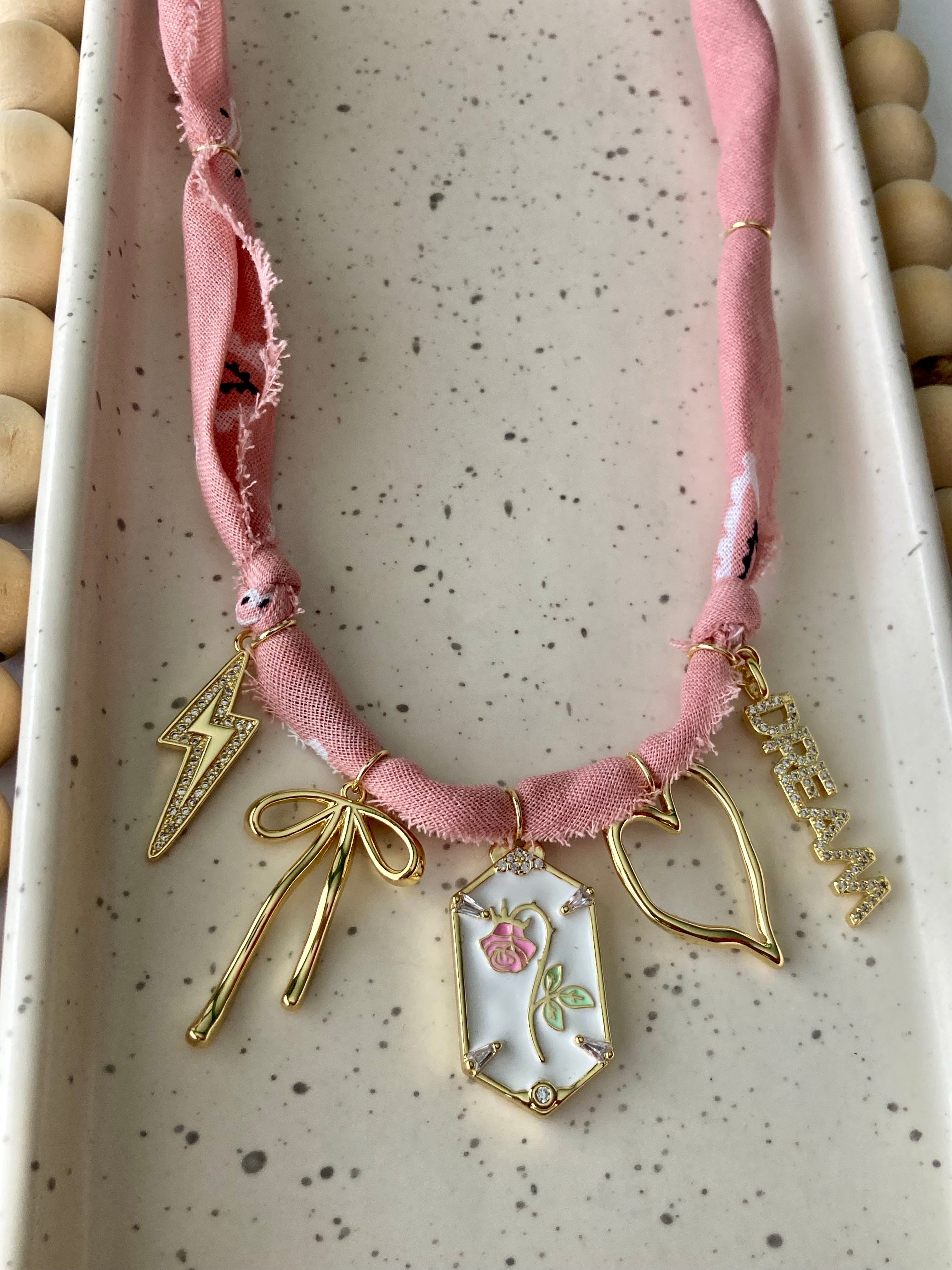 Bandana Charm Necklace | 5 Charms | Gold Filled