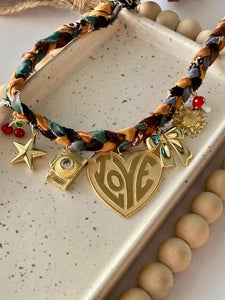 Bandana Charm Necklace | Braided 7 Charms | Gold Filled