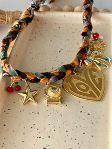 Bandana Charm Necklace | Braided 7 Charms | Gold Filled