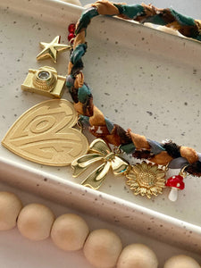 Bandana Charm Necklace | Braided 7 Charms | Gold Filled